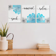 Relax Soak Unwind Bathroom Wall Signs Set Of 3, Spa Bathroom Wall Decor