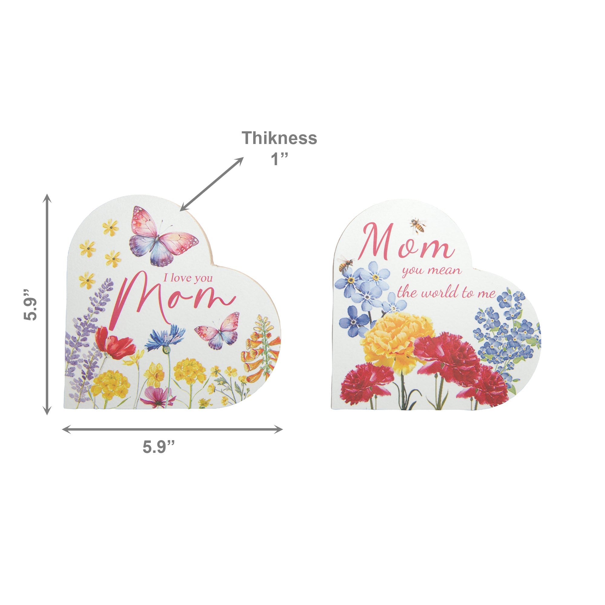 Assorted Wooden Heart-Shaped Decorative Pieces for Mom - Set of 2