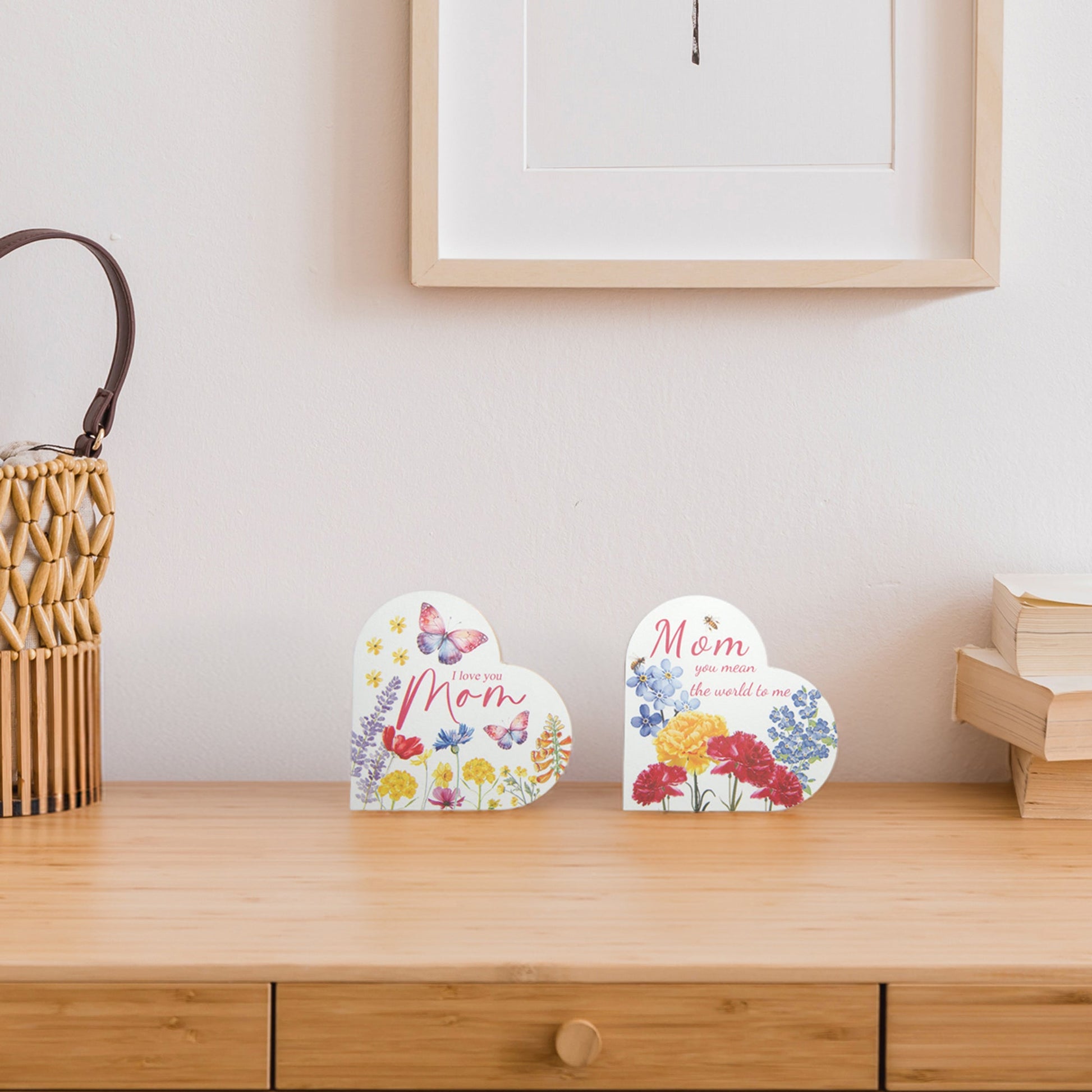 Assorted Wooden Heart-Shaped Decorative Pieces for Mom - Set of 2