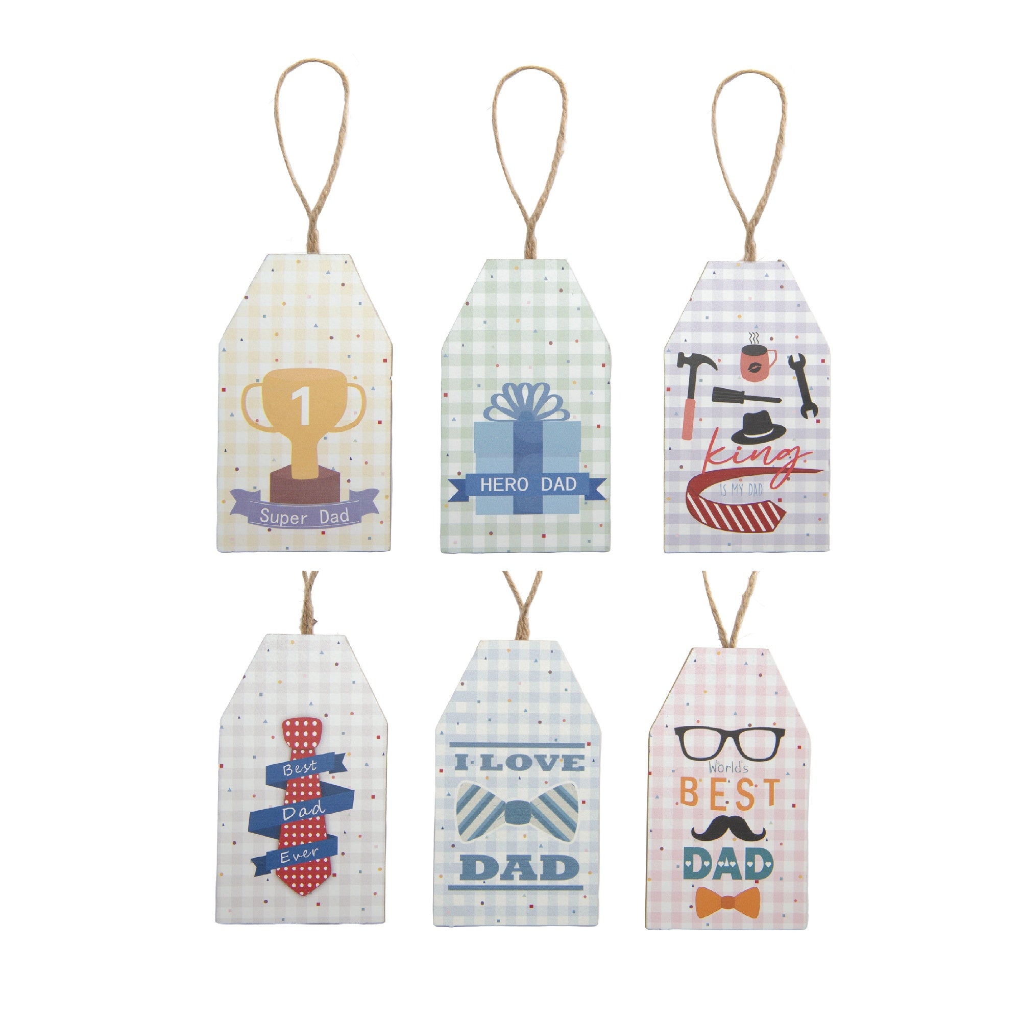 Assorted MDF Tag Hangers Designed for Dad - Set of 6