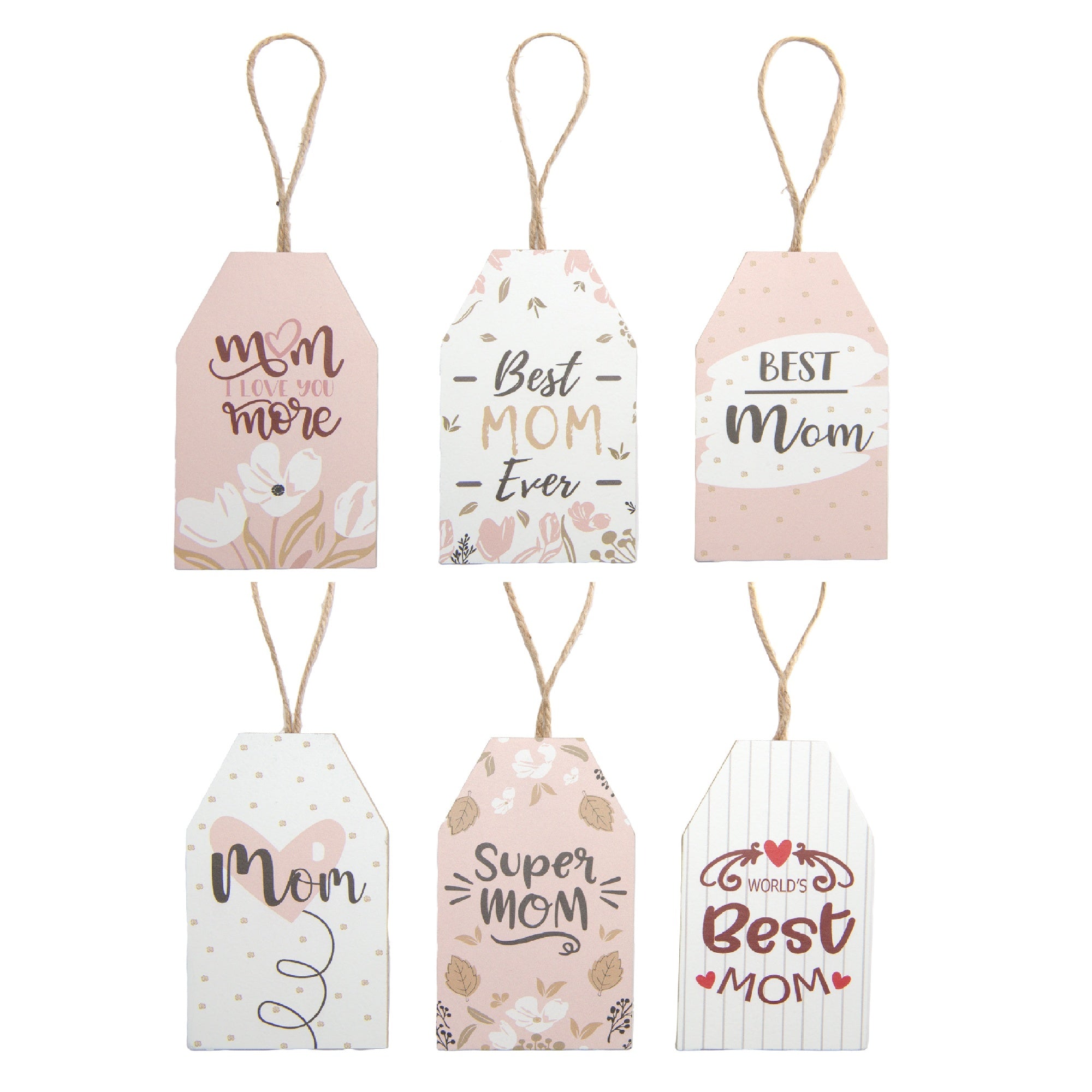 Assorted MDF Tag Hangers Designed for Mom - Set of 6