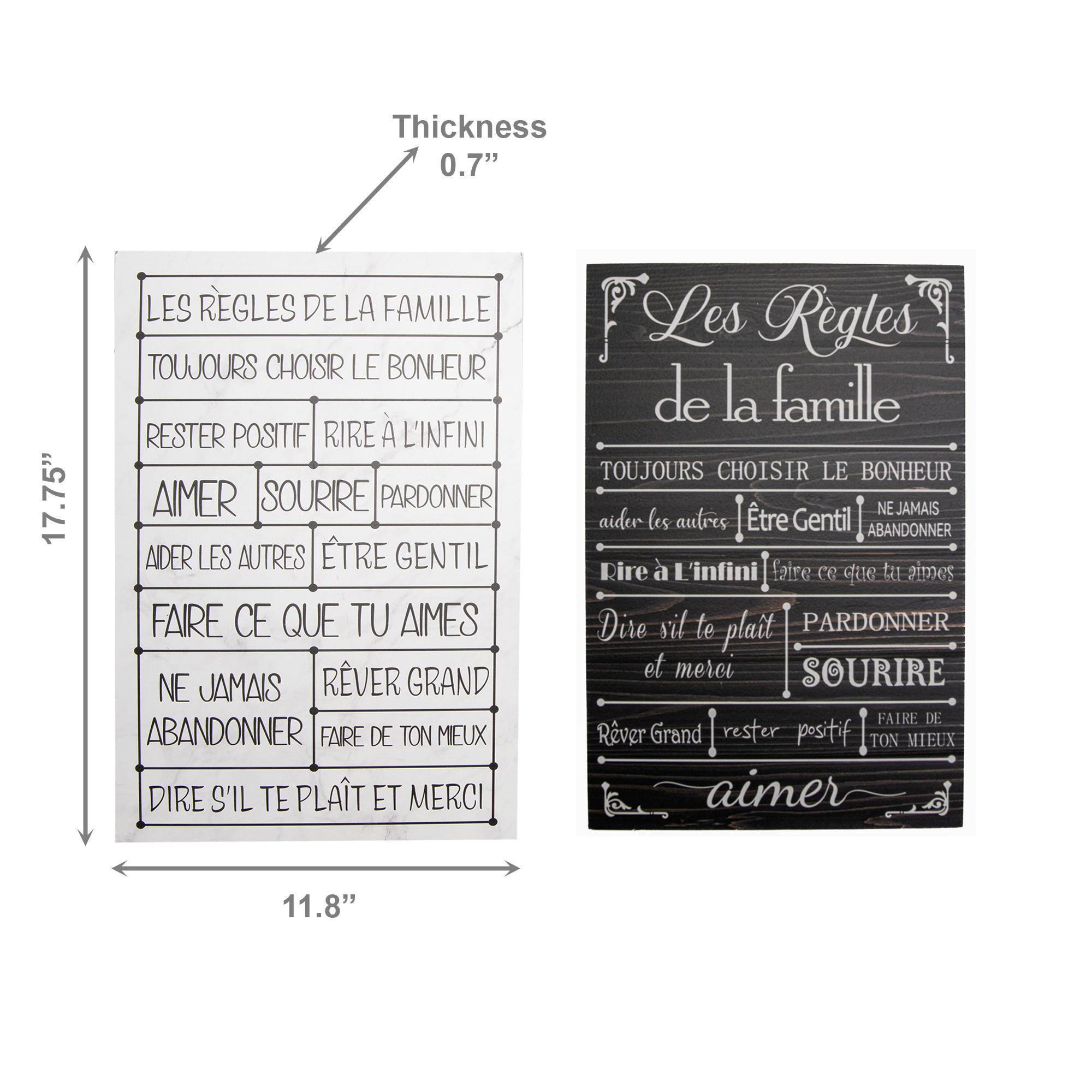 Assorted MDF Wall Signs “Family Rules” in French - Set of 2