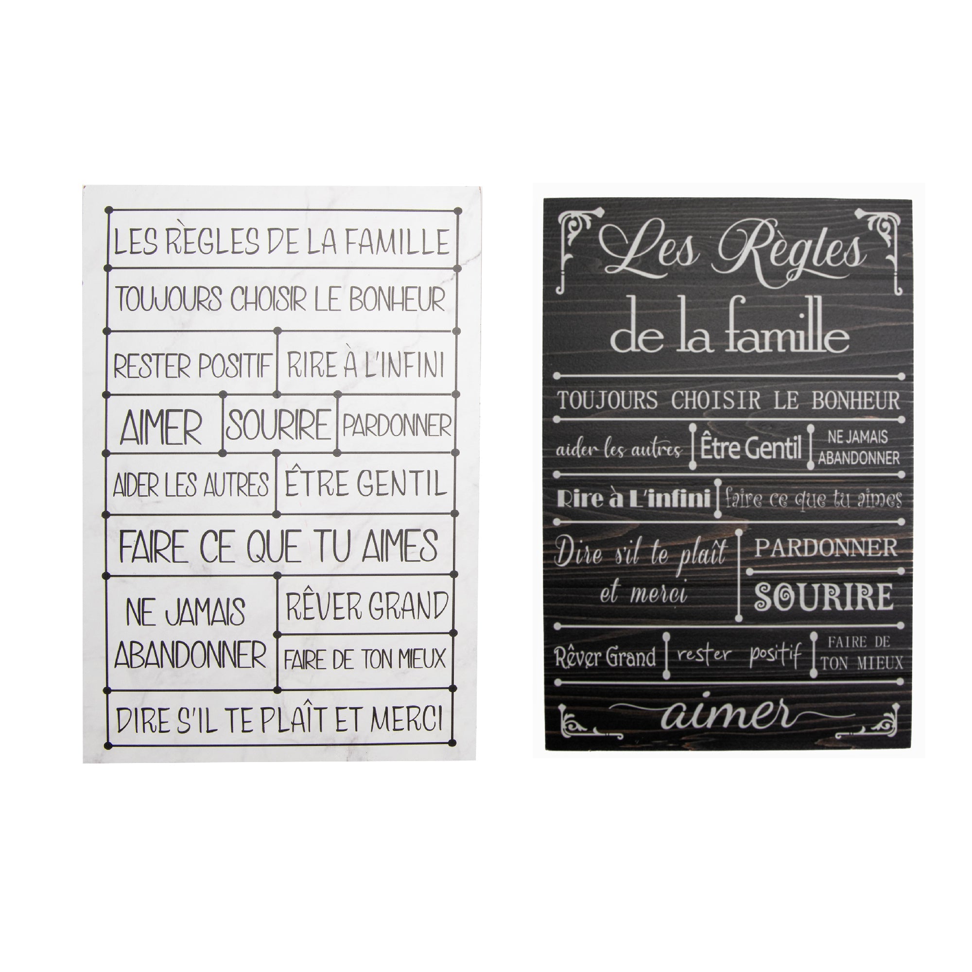 Assorted MDF Wall Signs “Family Rules” in French - Set of 2