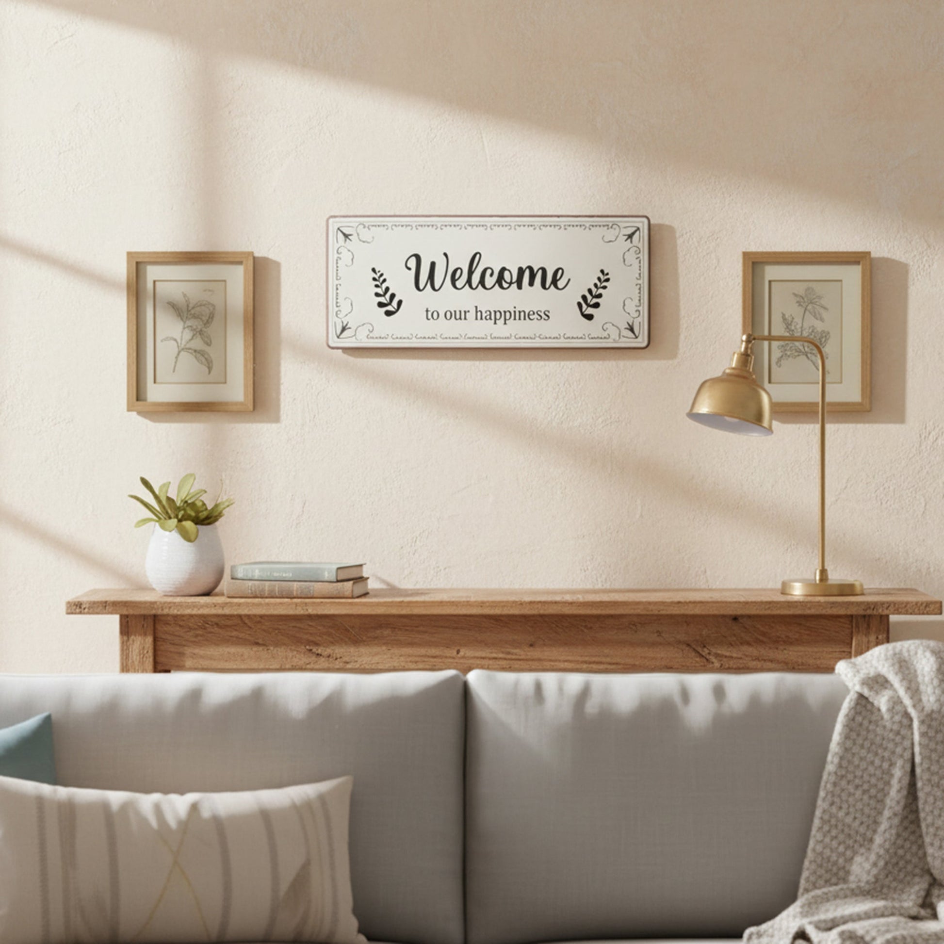 Metal Wall Sign “Welcome To Our Happiness” Inspirational - Set of 2