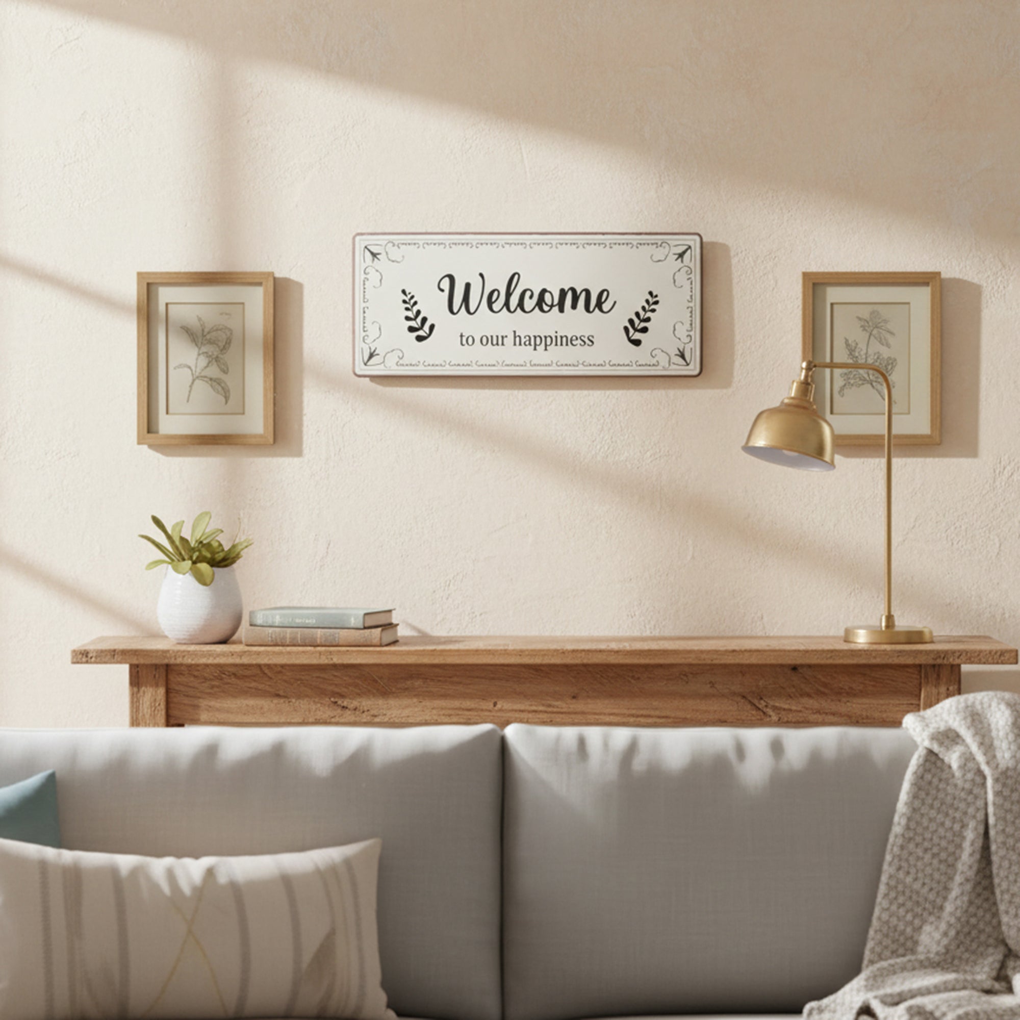 Metal Wall Sign “Welcome To Our Happiness” Inspirational - Set of 2