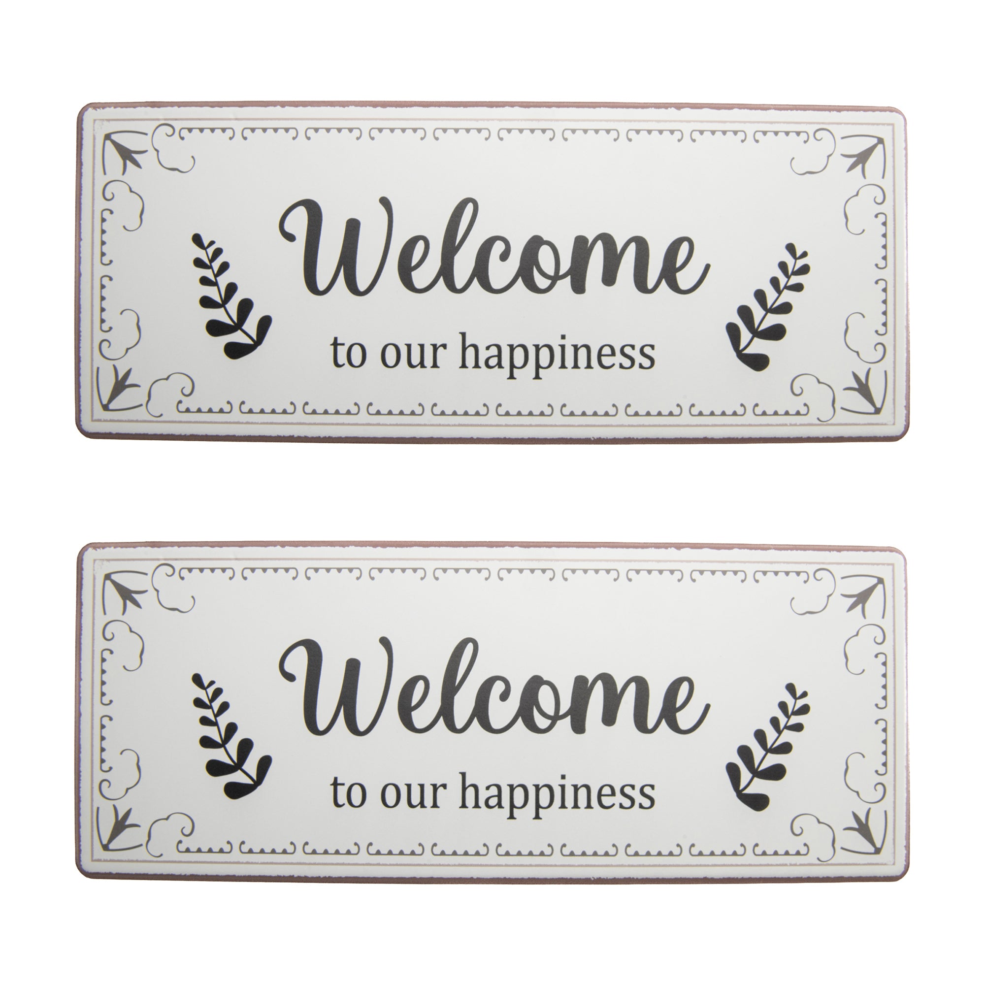 Metal Wall Sign “Welcome To Our Happiness” Inspirational - Set of 2