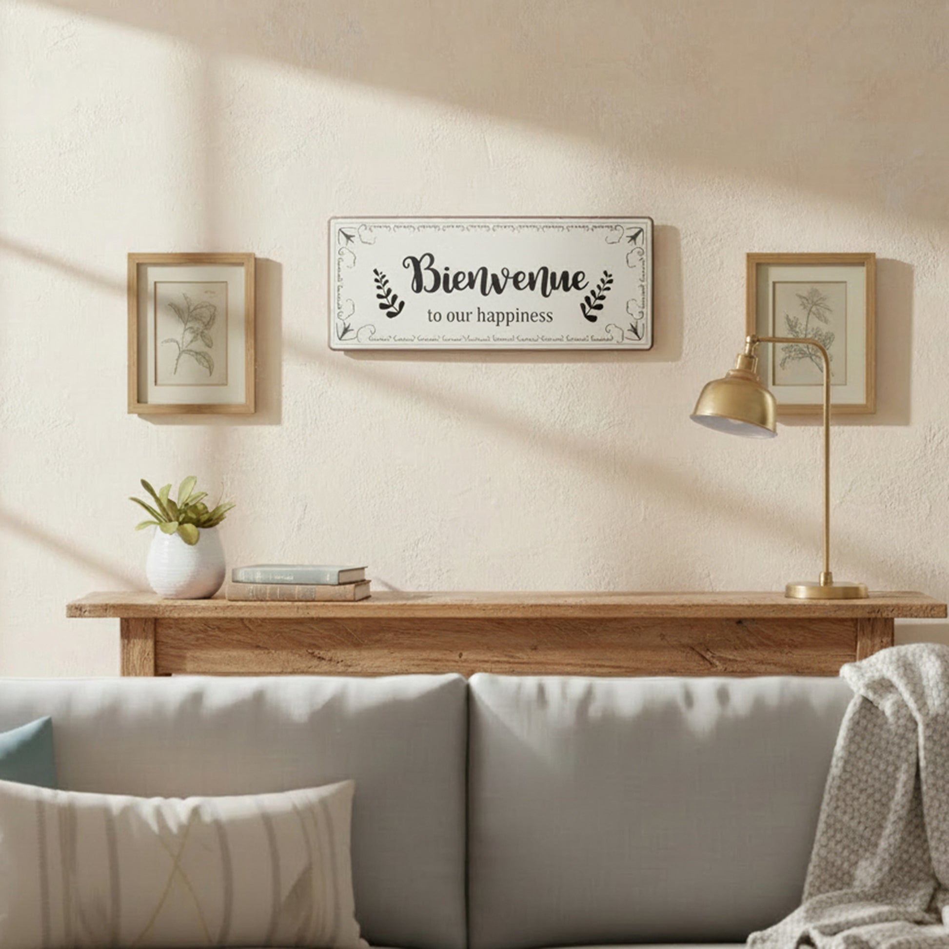 Metal Wall Sign “Bienvenue Dans Notre Bonheur” French Welcome - Set of 2