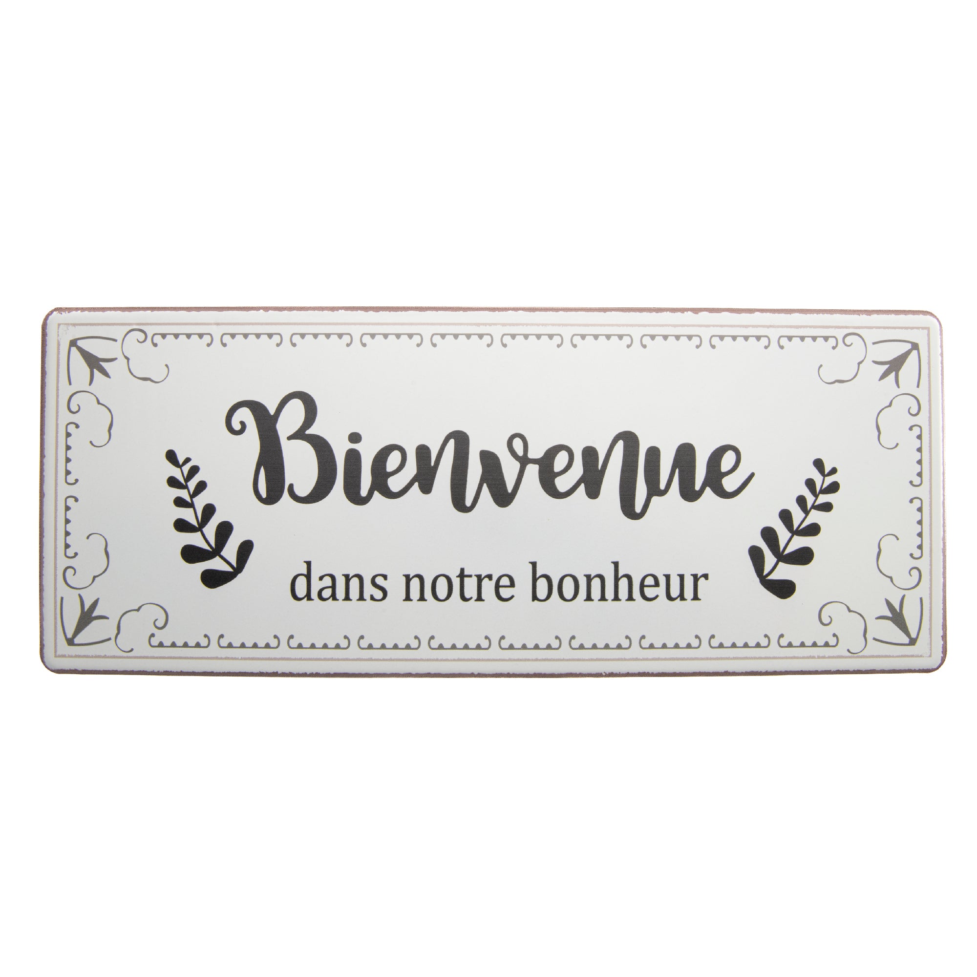 Metal Wall Sign “Bienvenue Dans Notre Bonheur” French Welcome - Set of 2