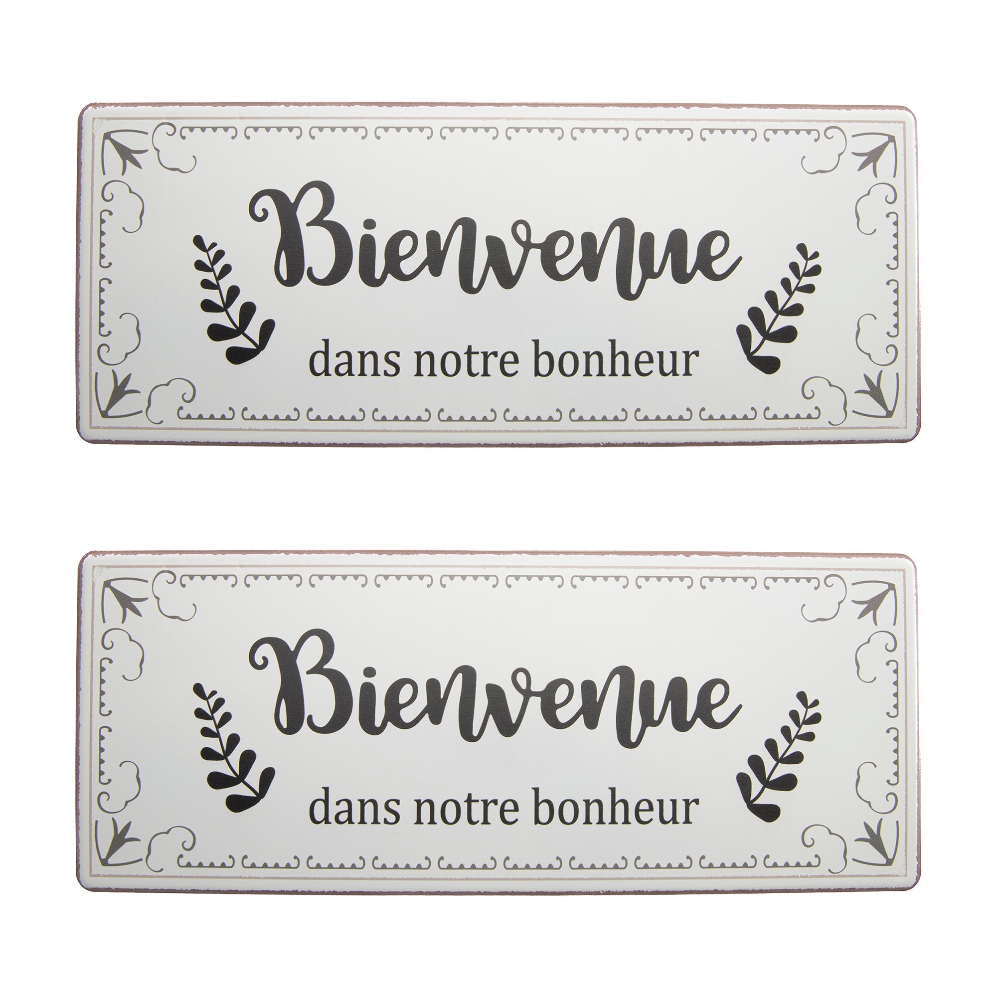 Metal Wall Sign “Bienvenue Dans Notre Bonheur” French Welcome - Set of 2