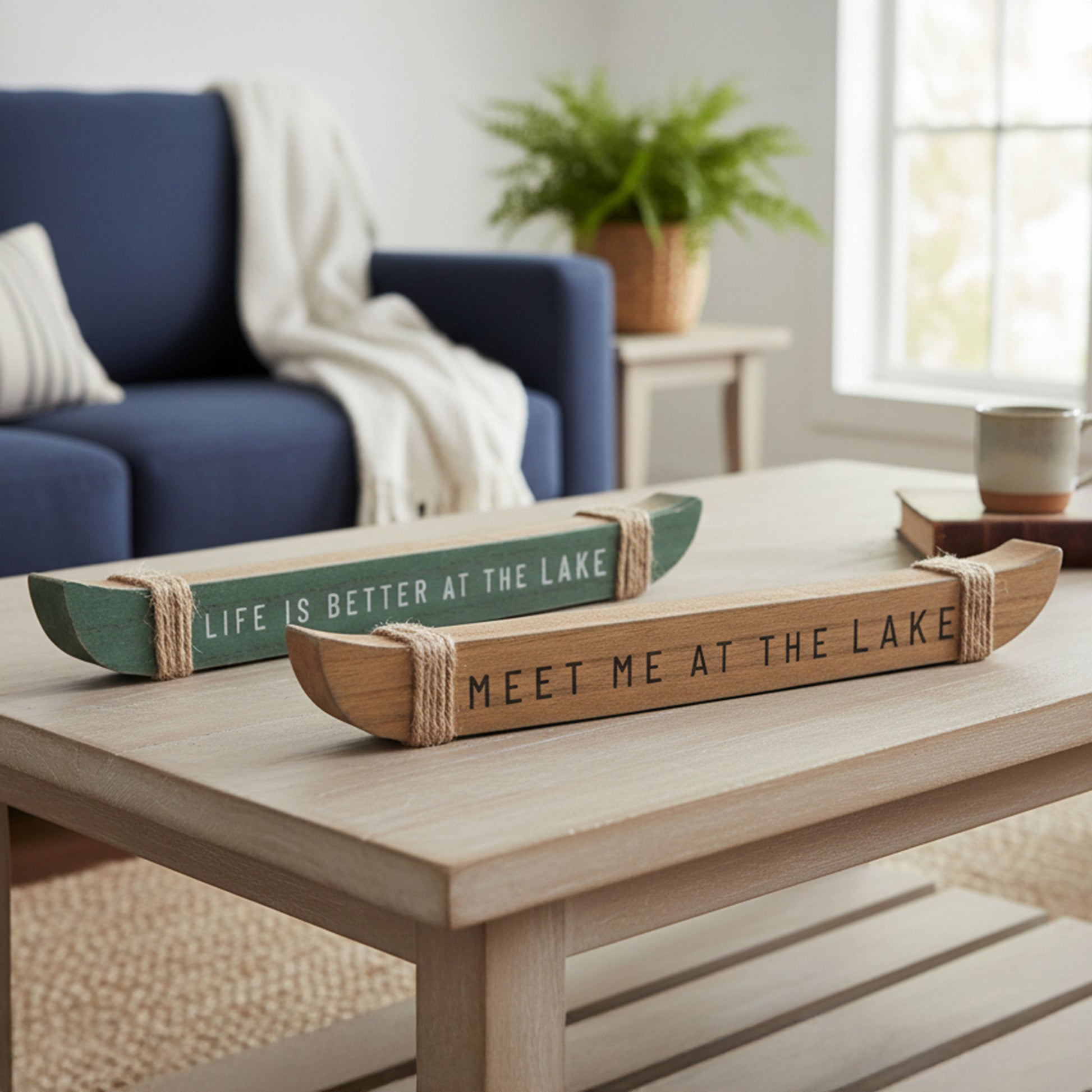 Assorted MDF Canoe Wall Decor with Rope & Lake Sayings - Set of 3