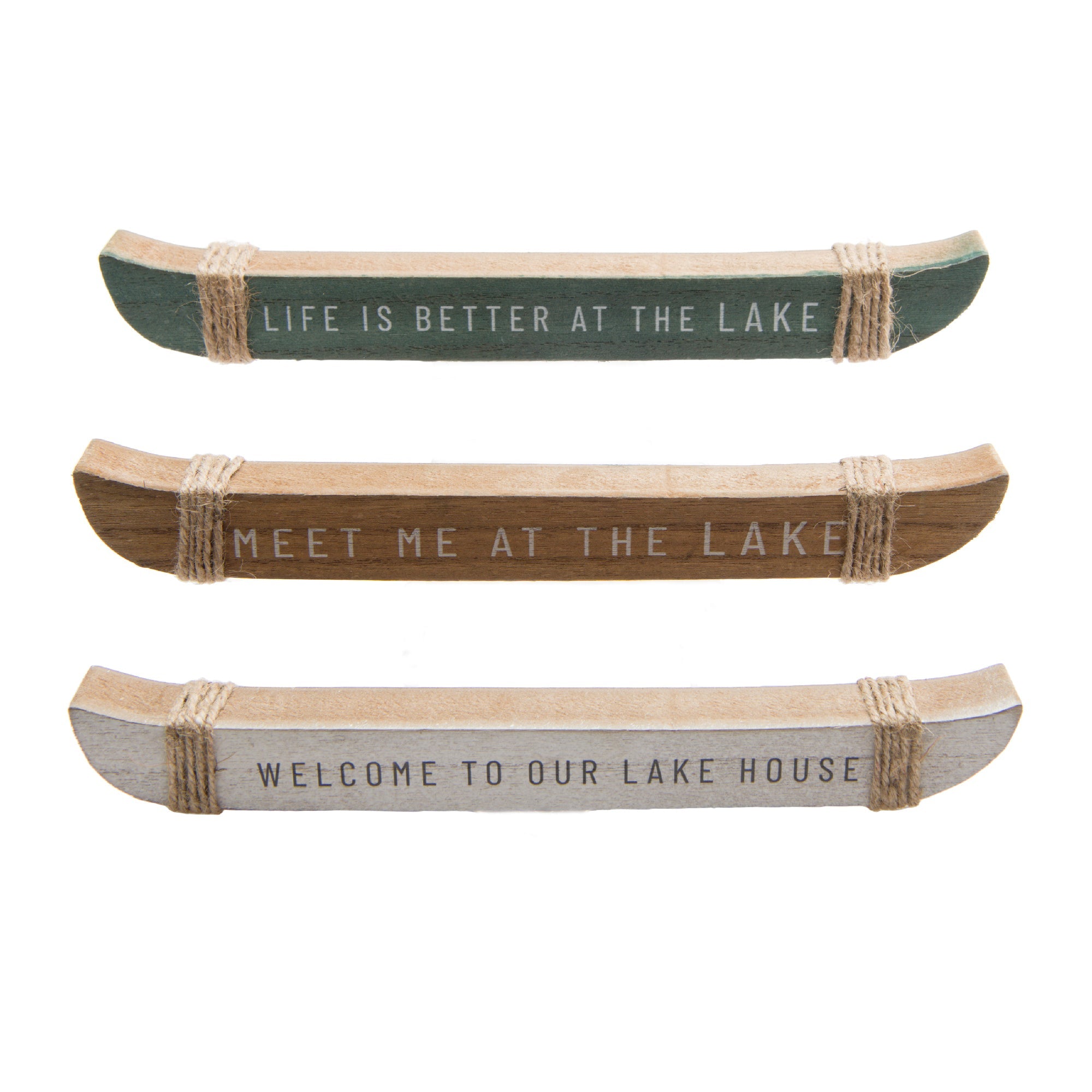 Assorted MDF Canoe Wall Decor with Rope & Lake Sayings - Set of 3