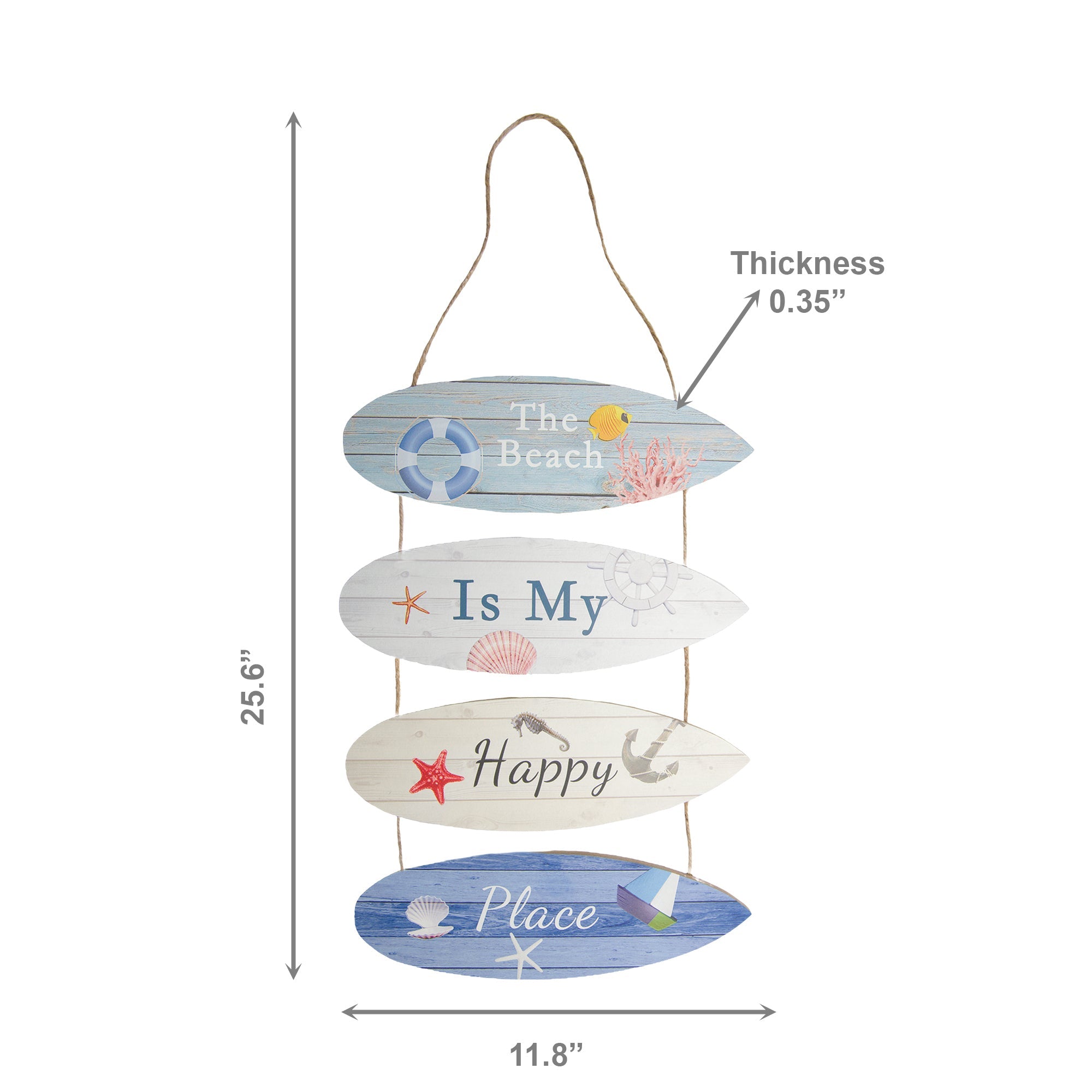 MDF Surfboard Chain Hanger “The Beach Is My Happy Place” - Set of 2