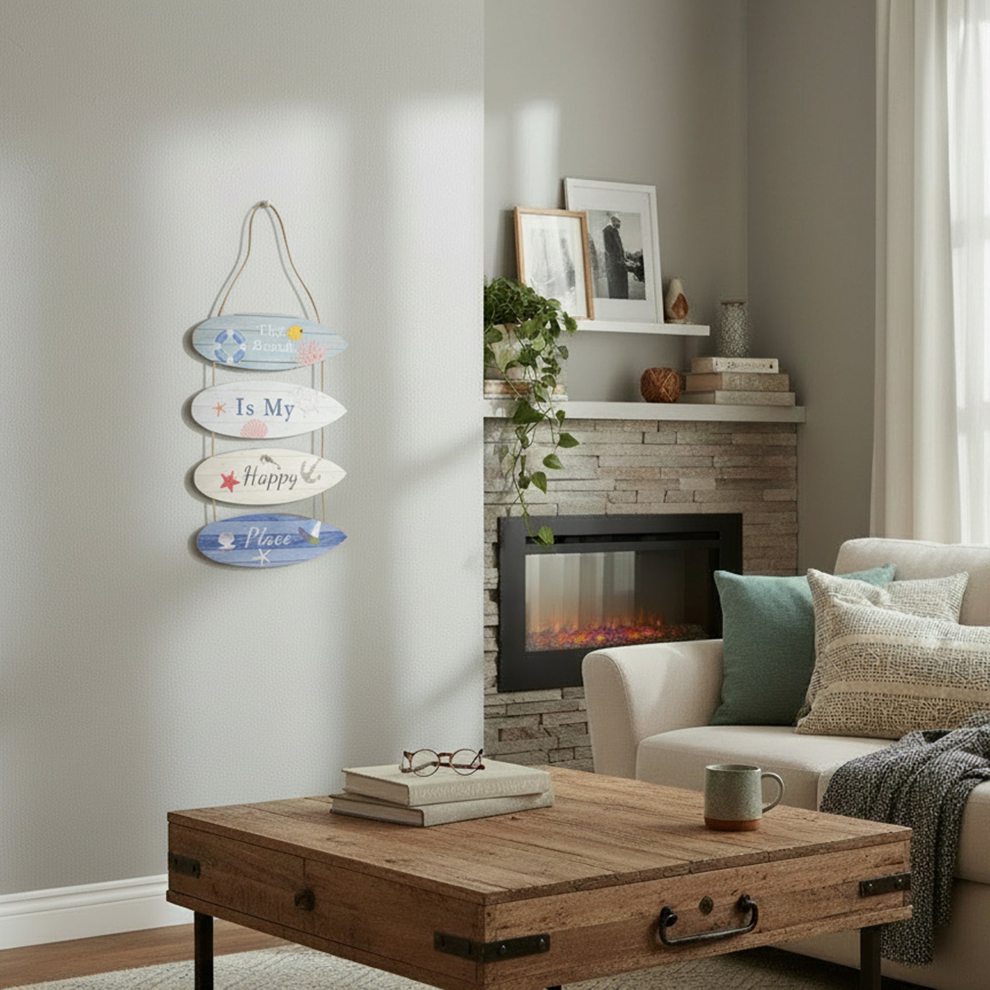 MDF Surfboard Chain Hanger “The Beach Is My Happy Place” - Set of 2
