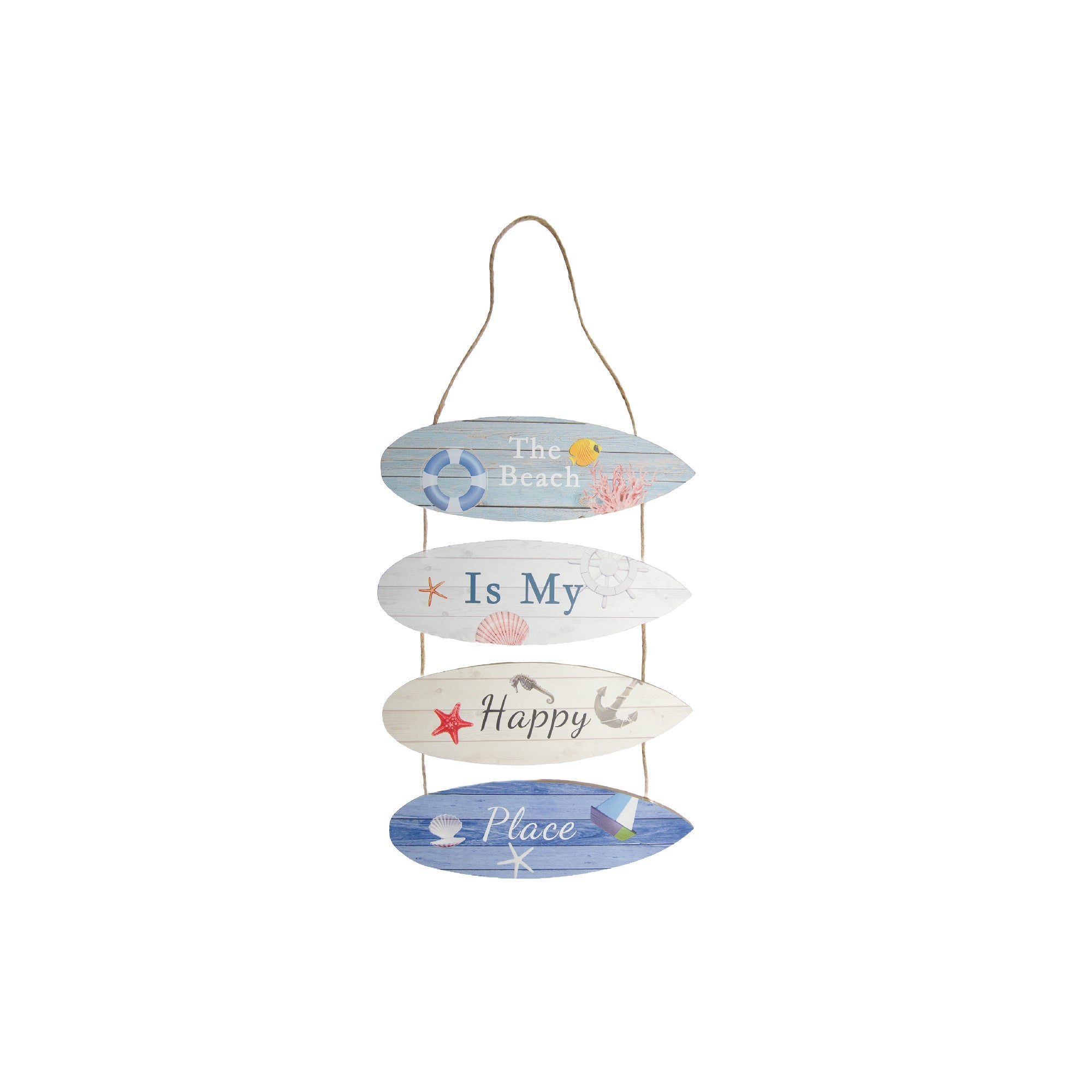 MDF Surfboard Chain Hanger “The Beach Is My Happy Place” - Set of 2