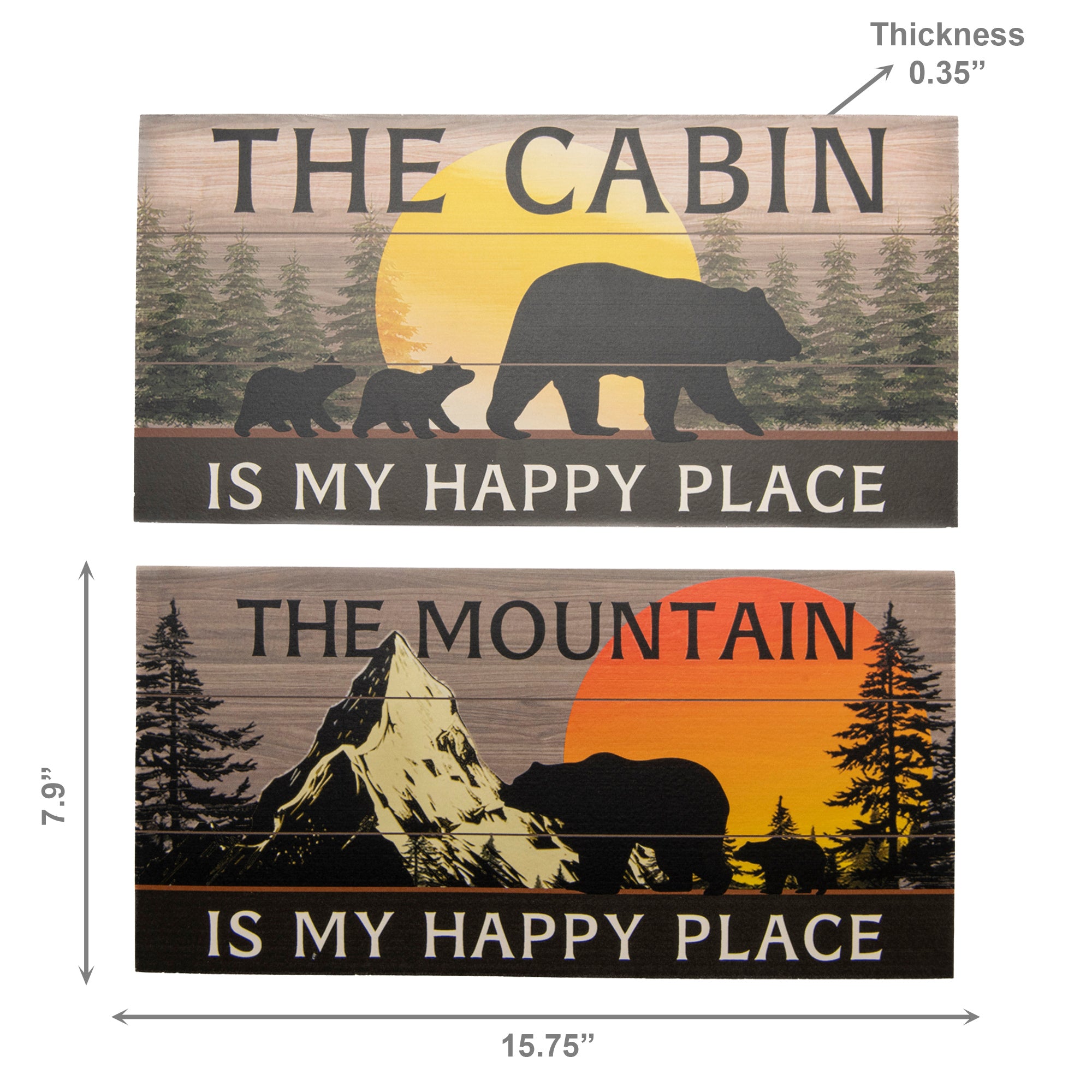 Assorted MDF Wall Signs “Cabin/Mountain Is My Happy Place” - Set of 2