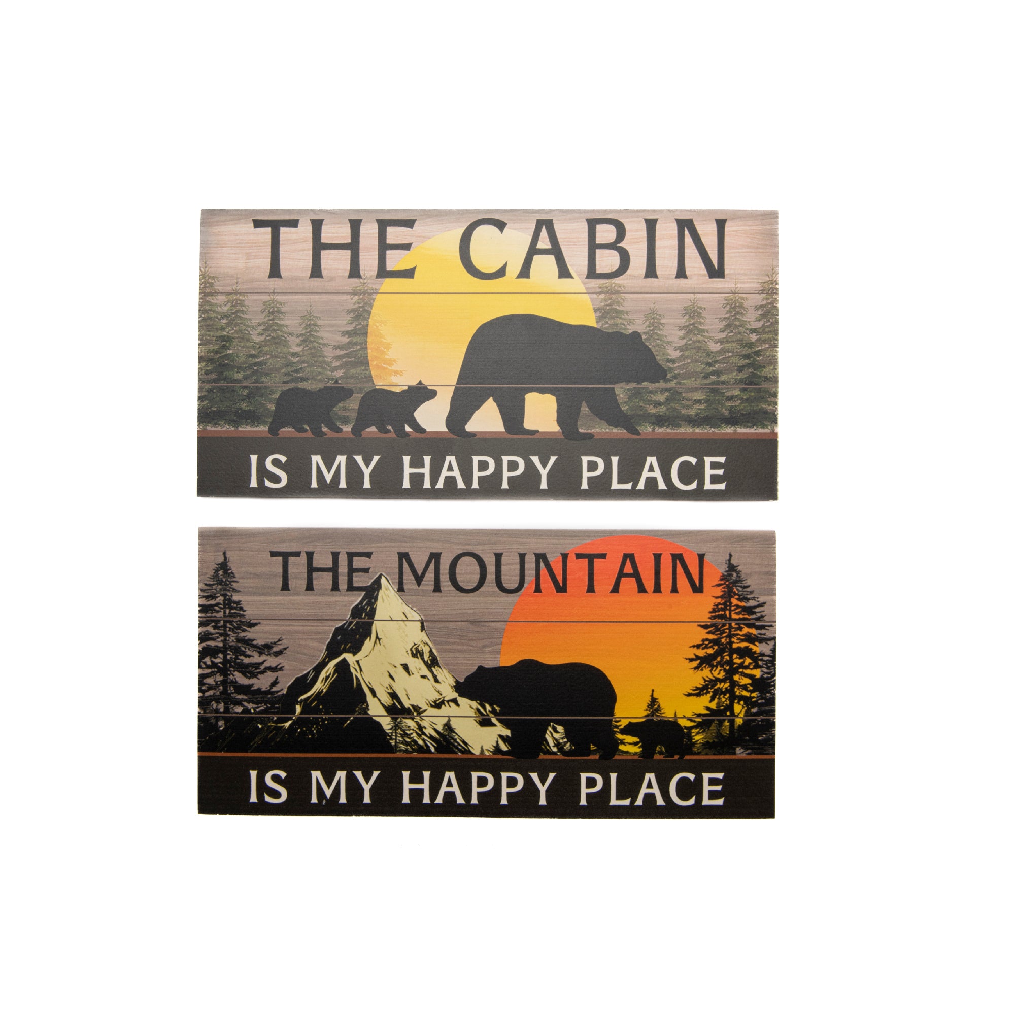 Assorted MDF Wall Signs “Cabin/Mountain Is My Happy Place” - Set of 2