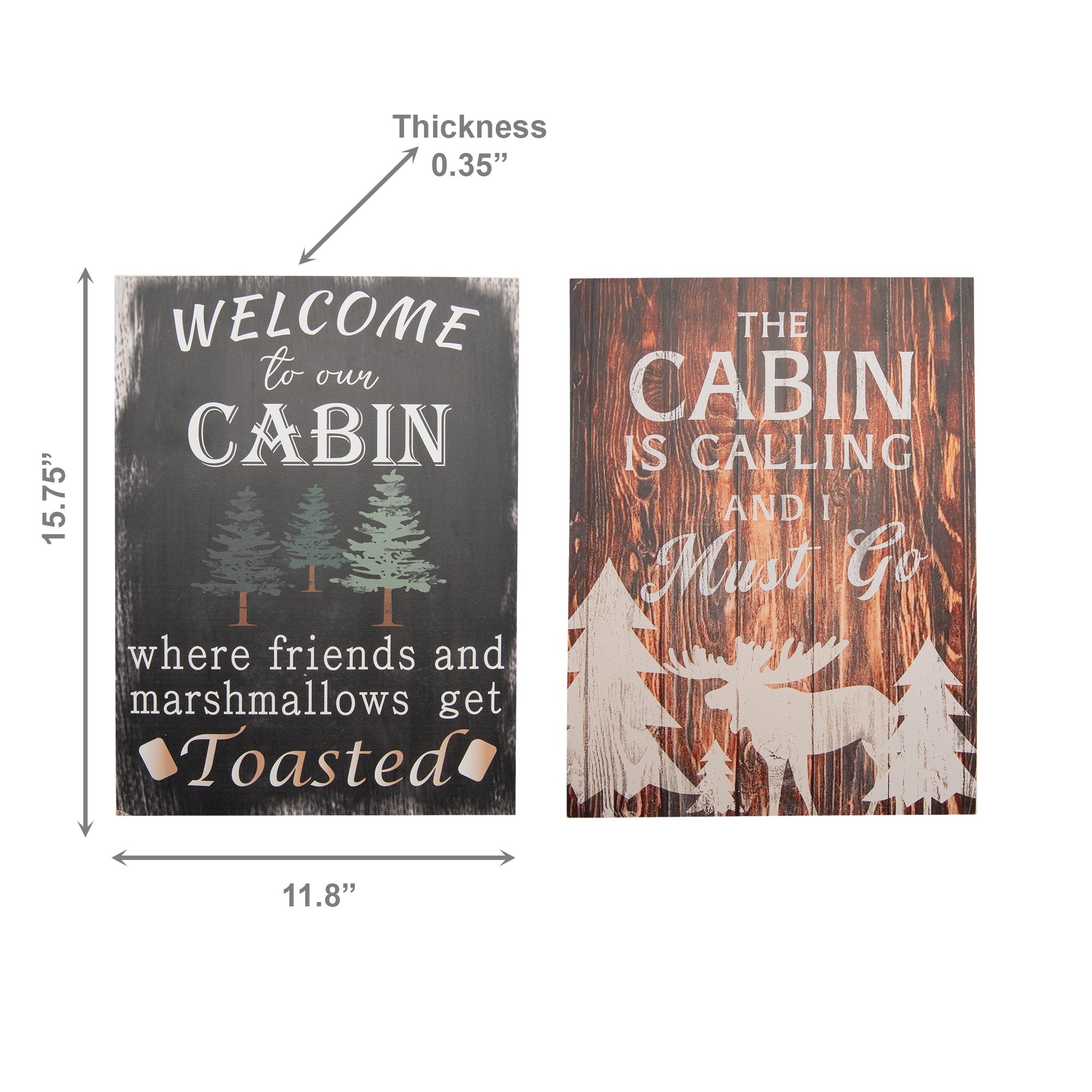 Assorted MDF Wall Signs Featuring Cabin Themes - Set of 2