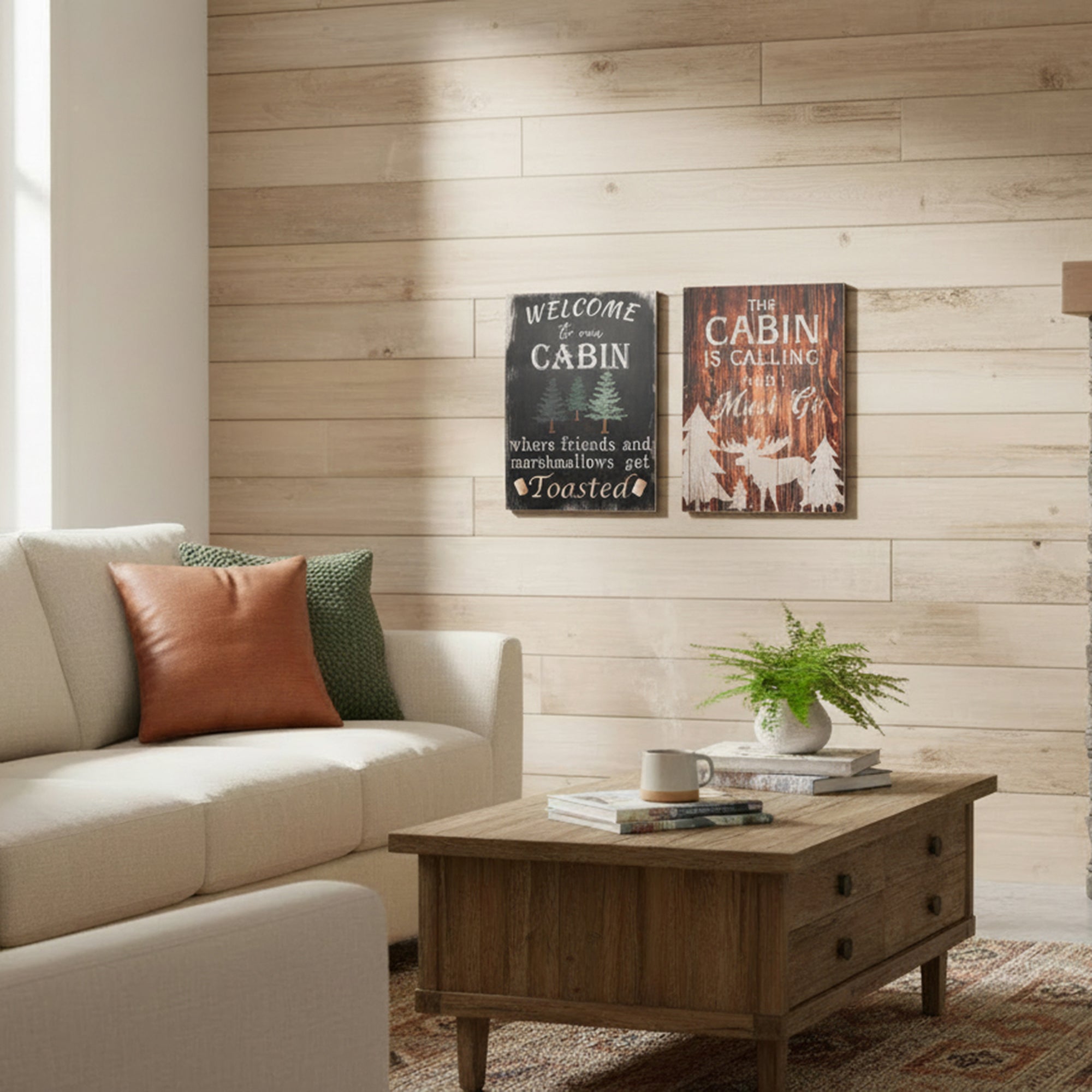 Assorted MDF Wall Signs Featuring Cabin Themes - Set of 2