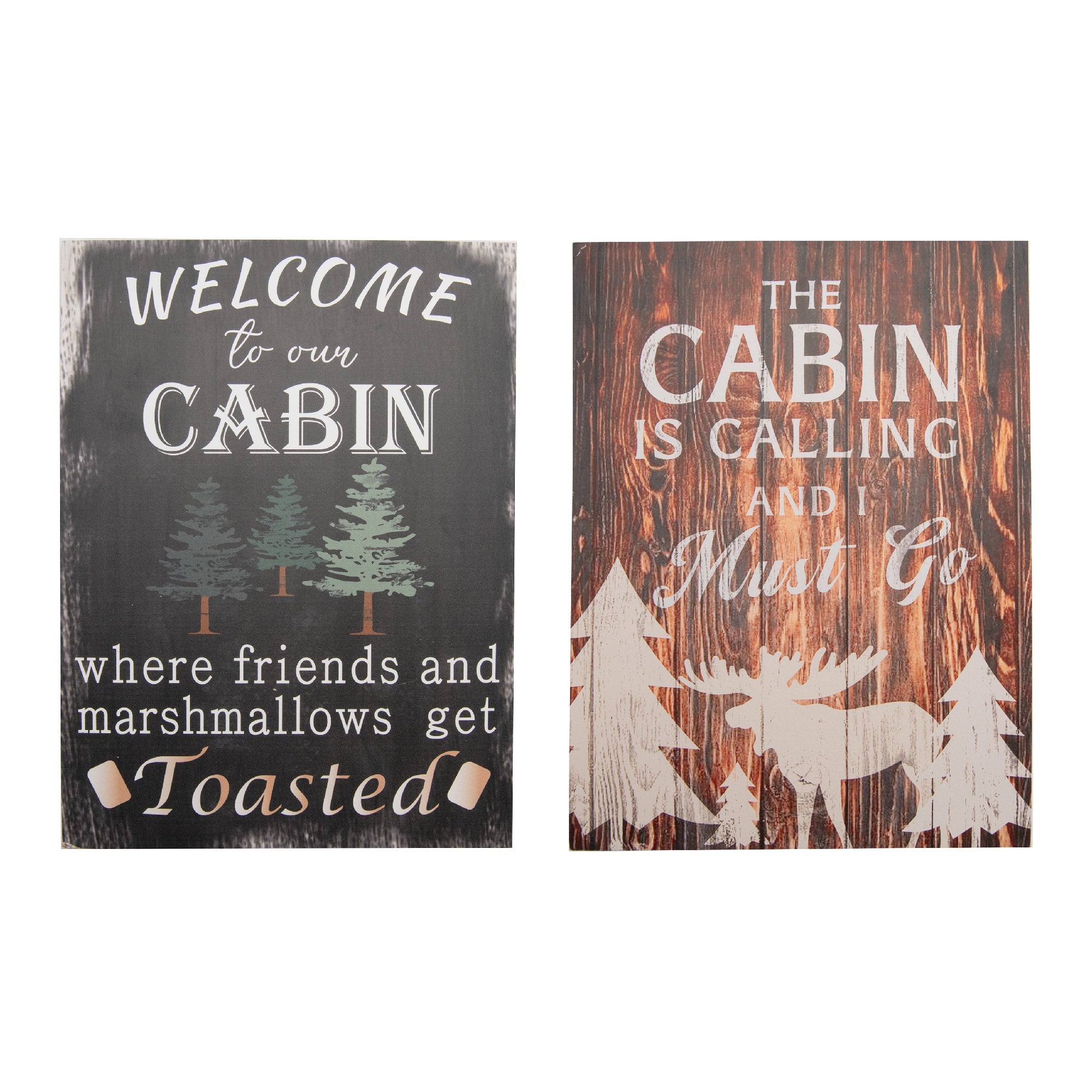Assorted MDF Wall Signs Featuring Cabin Themes - Set of 2