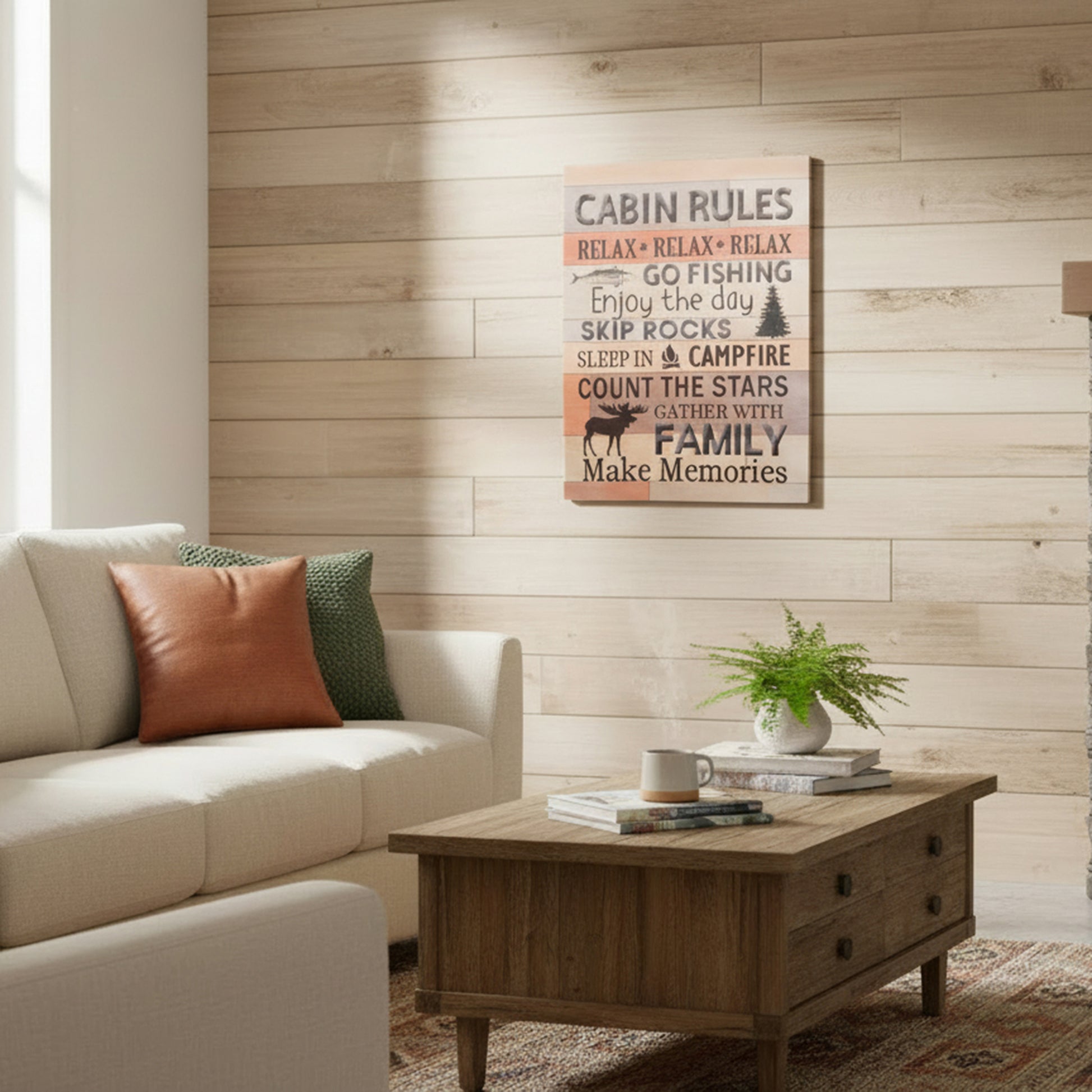 MDF Wall Sign Displaying “Cabin Rules”