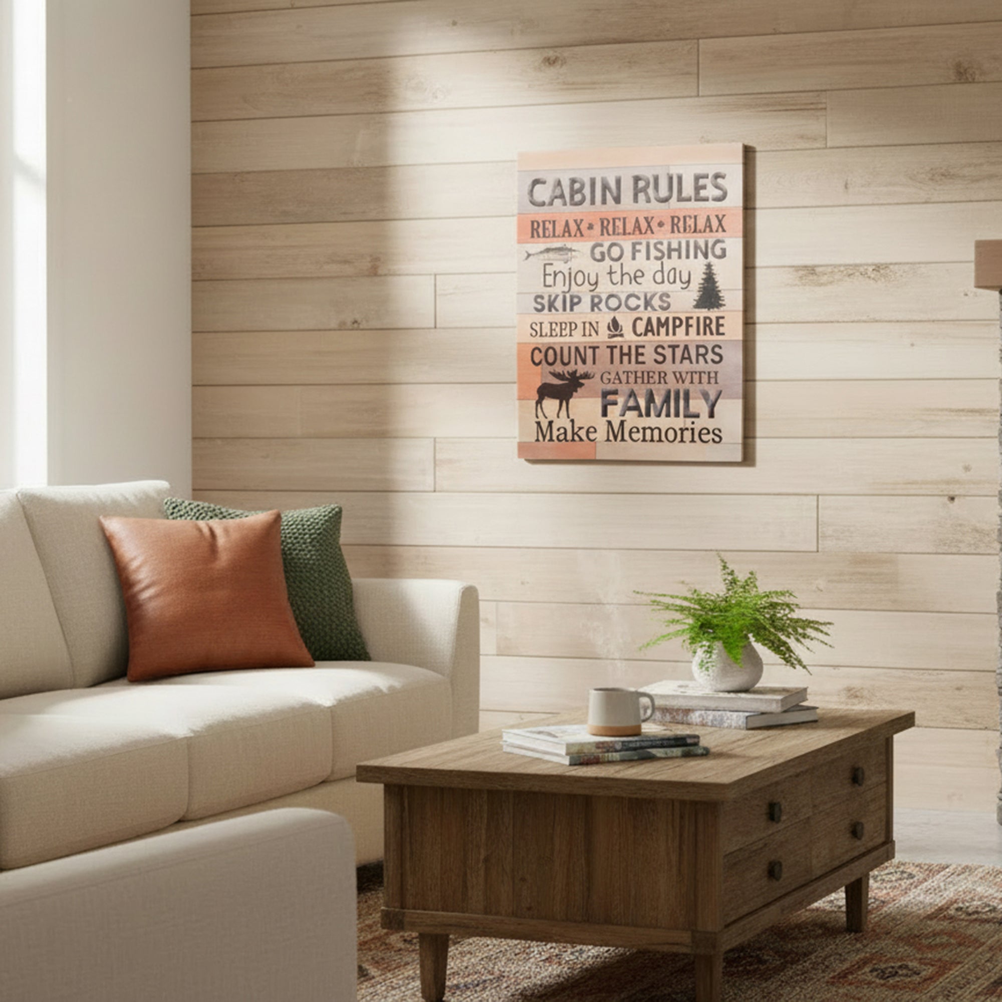 MDF Wall Sign Displaying “Cabin Rules”