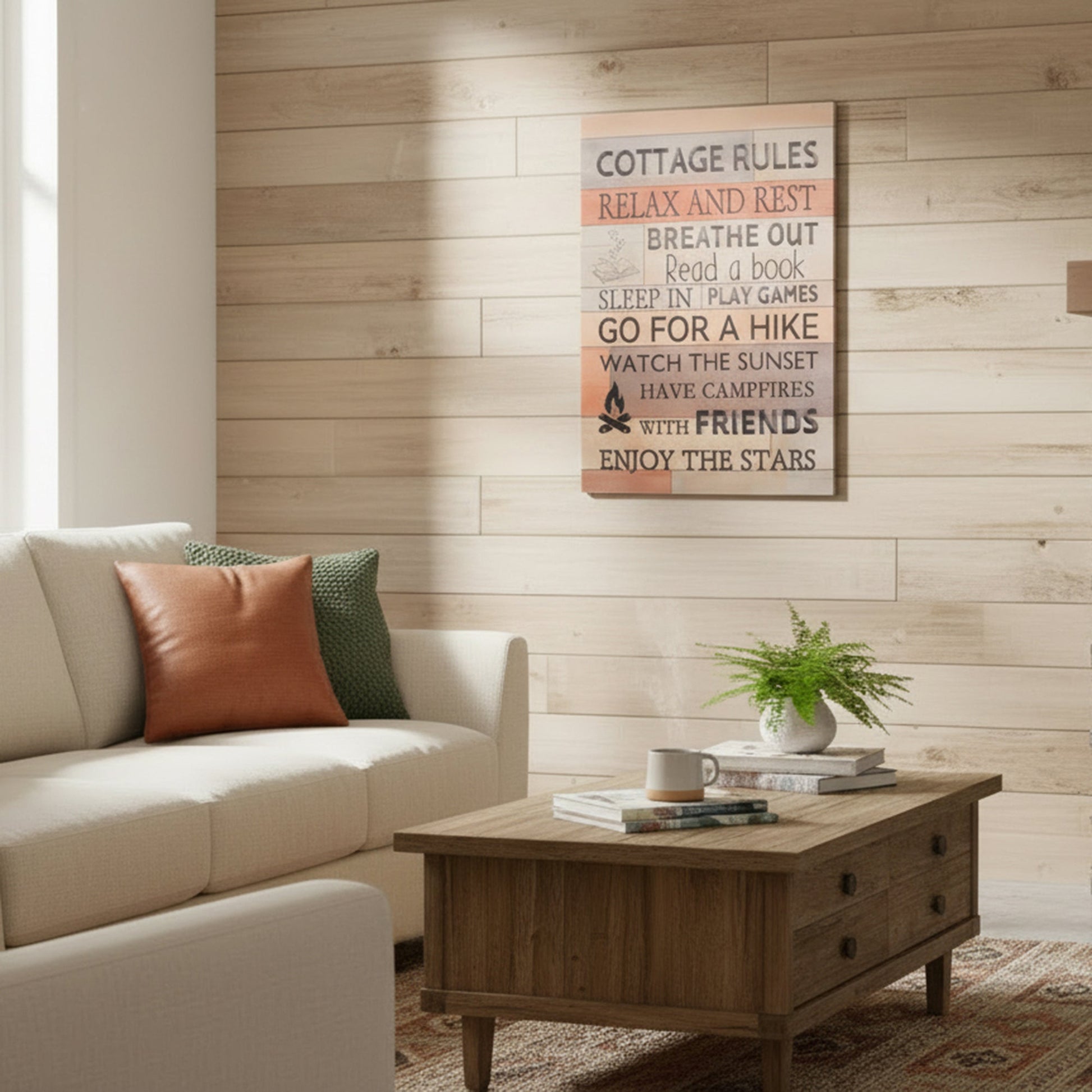 MDF Wall Sign Displaying “Cottage Rules”