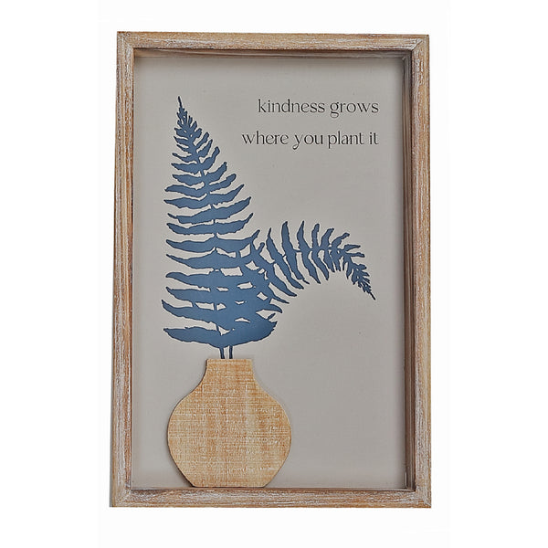 Framed Wooden Wall Sign With 3D Vase Kindness Grows