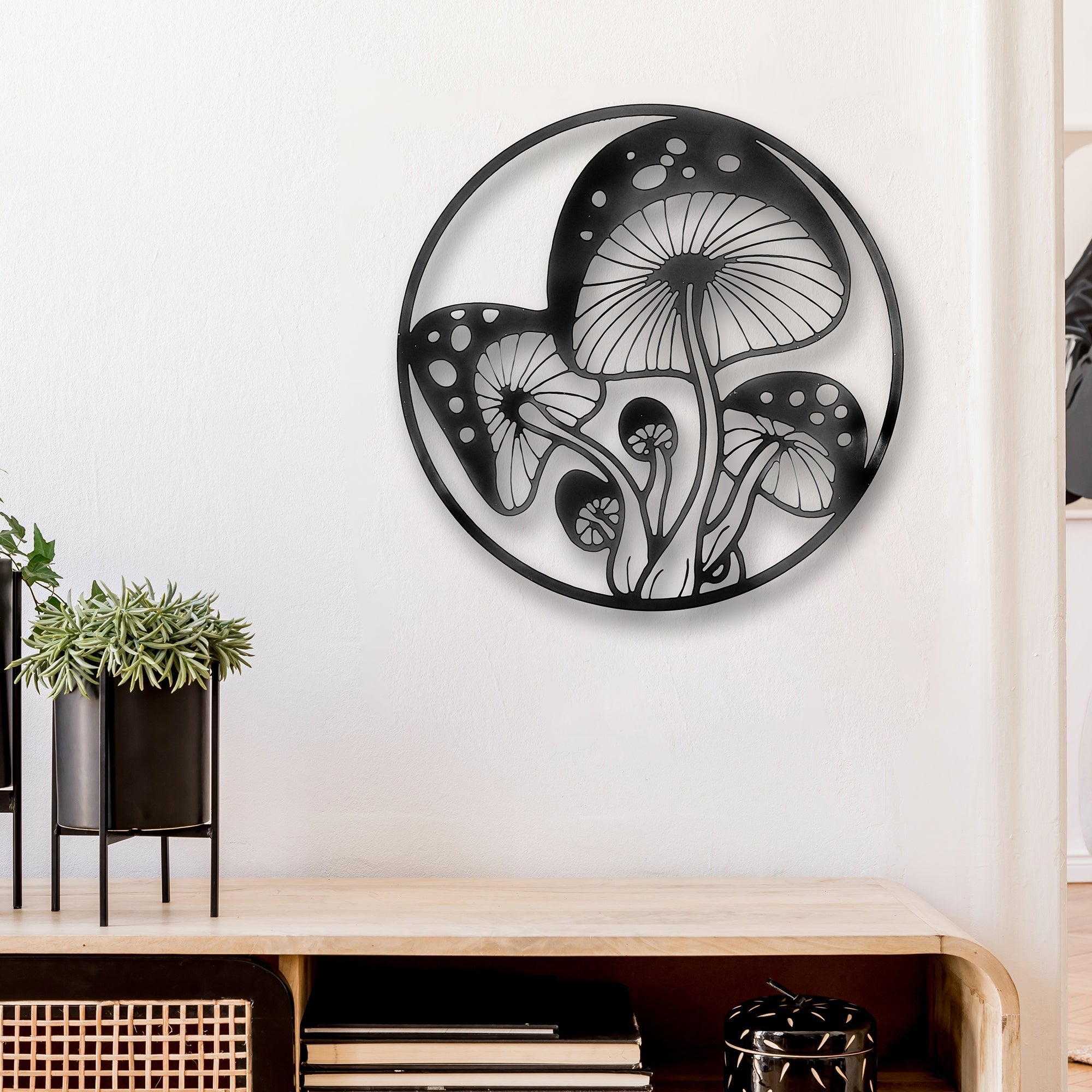 Round Metal Mushroom Wall Sign, Round Metal Mushroom Wall Decor, Whimsical Home Accent