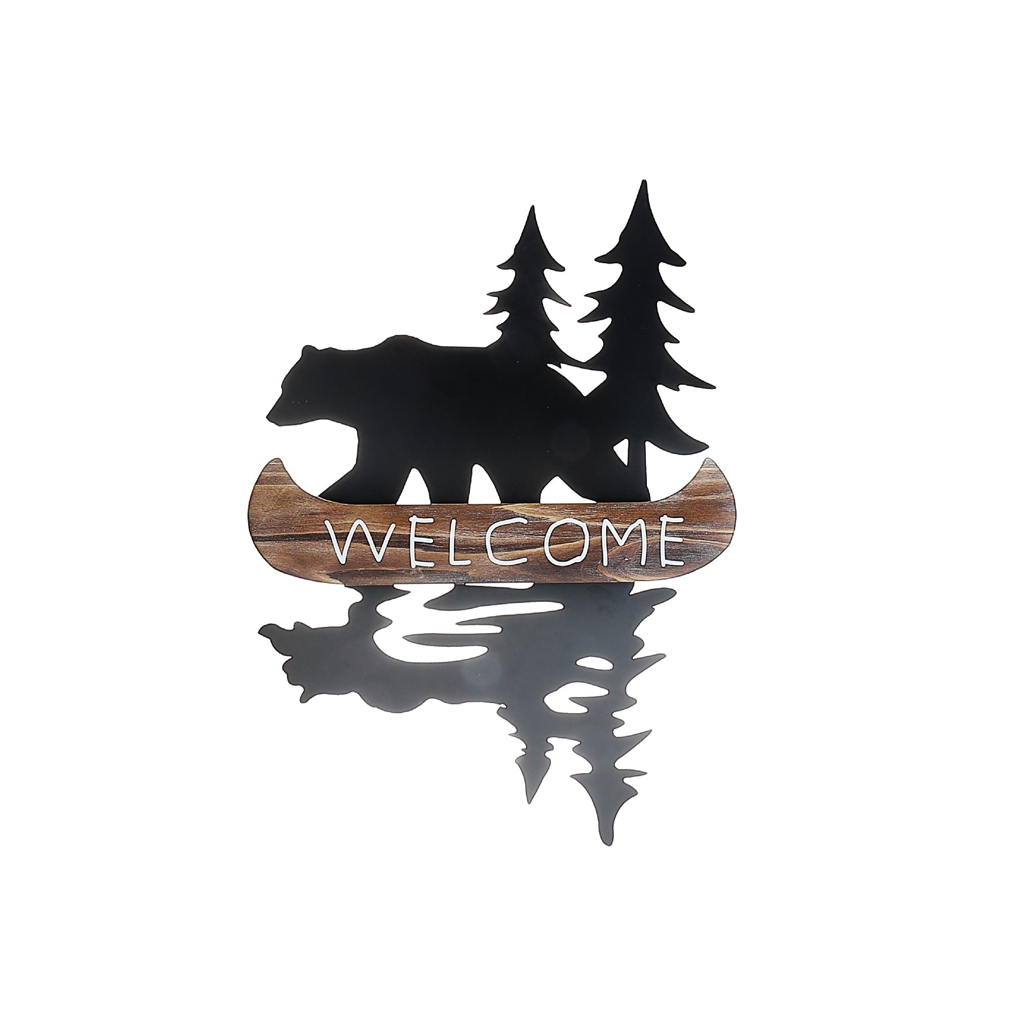Metal Bear With Wood Welcome Canoe Wall Sign, Metal Bear Welcome Wall Sign With Wood Canoe, Rustic Cabin Decor
