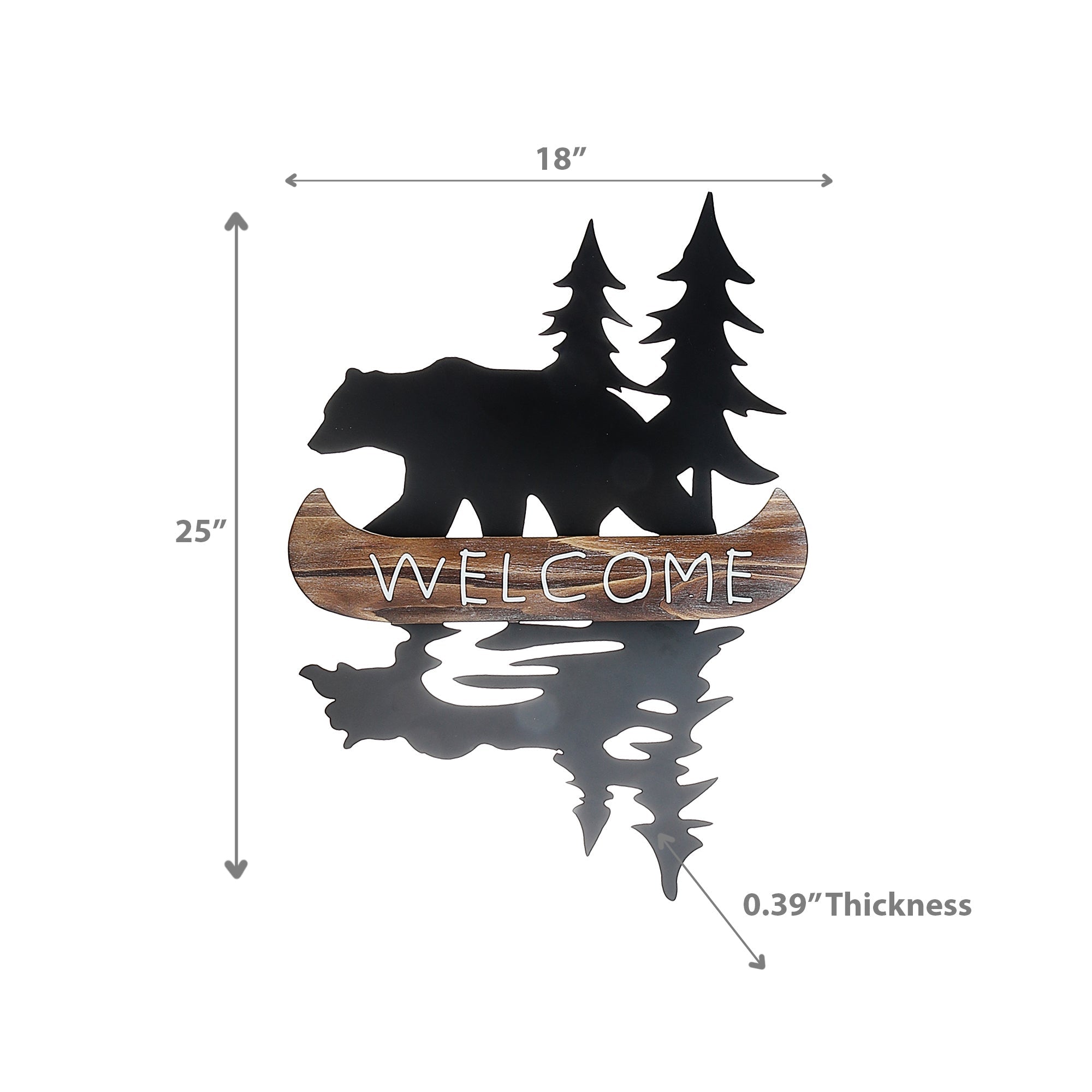 Metal Bear With Wood Welcome Canoe Wall Sign, Metal Bear Welcome Wall Sign With Wood Canoe, Rustic Cabin Decor