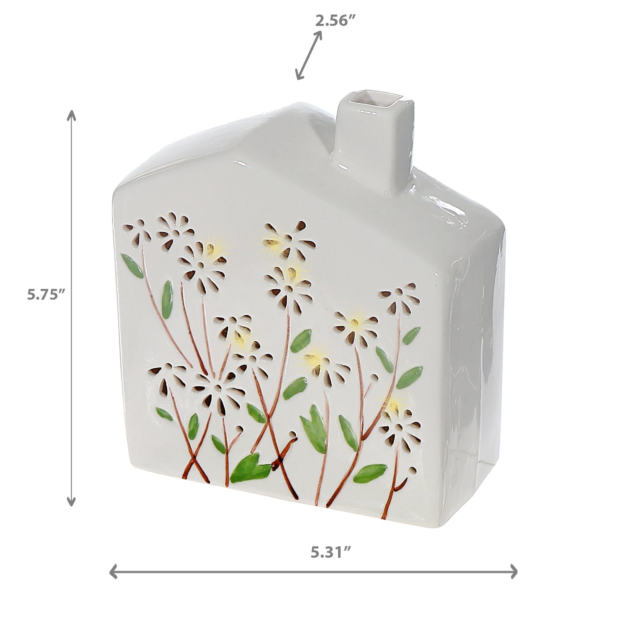 LED Ceramic Floral House with Chimney, Decorative Tabletop Light, Cozy Home Accent Lighting