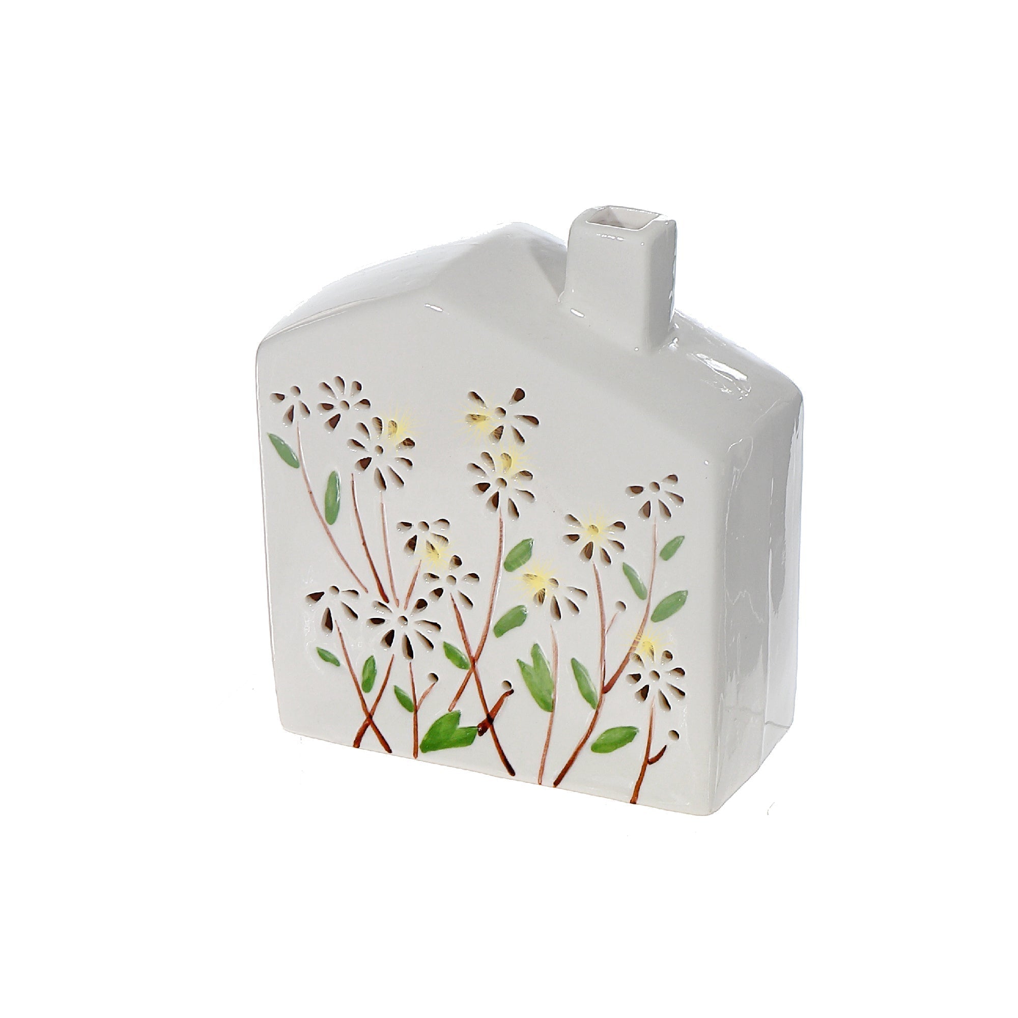 LED Ceramic Floral House with Chimney, Decorative Tabletop Light, Cozy Home Accent Lighting