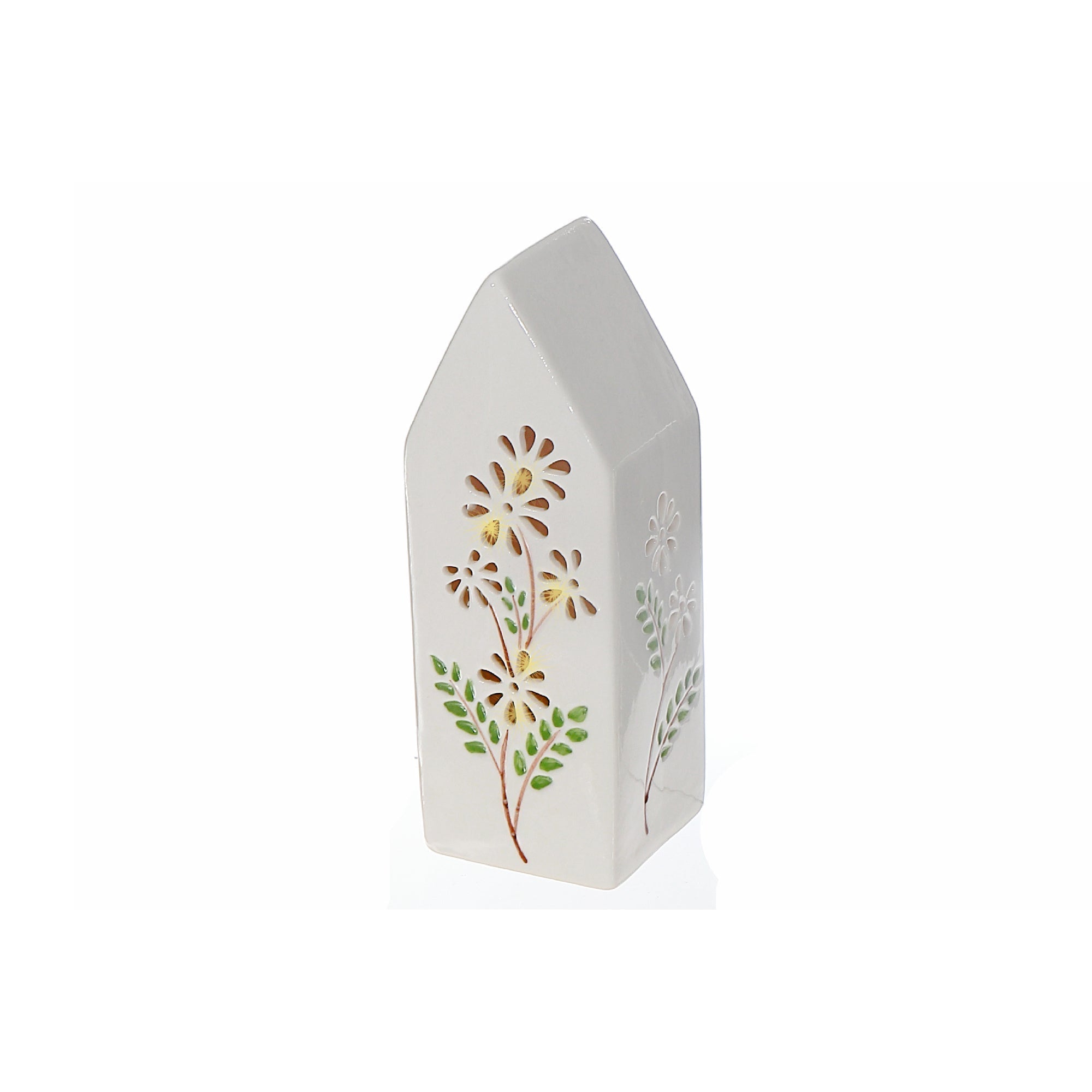 LED Ceramic Floral Tall House, Decorative Tabletop Light, Home Accent Lighting, Cozy Interior Decor