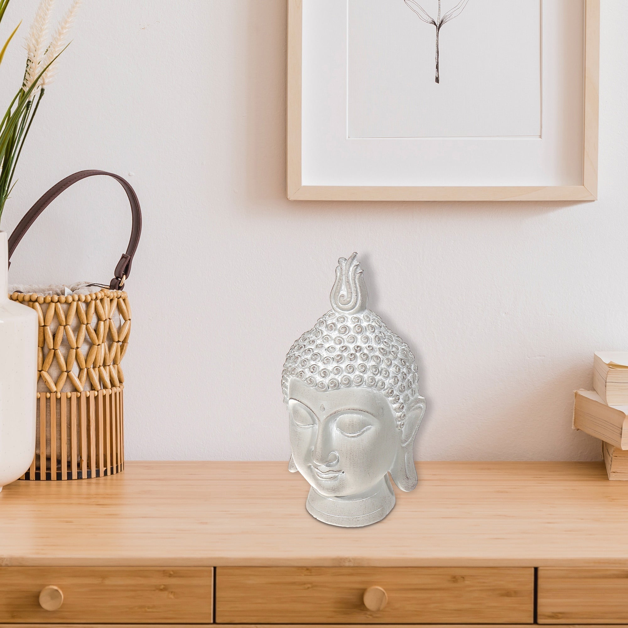 Outdoor Garden Buddha Head Figurine Small, Small Buddha Head Garden Statue, Outdoor Meditation Decor, Zen Yard Ornament, Spiritual Patio Accent