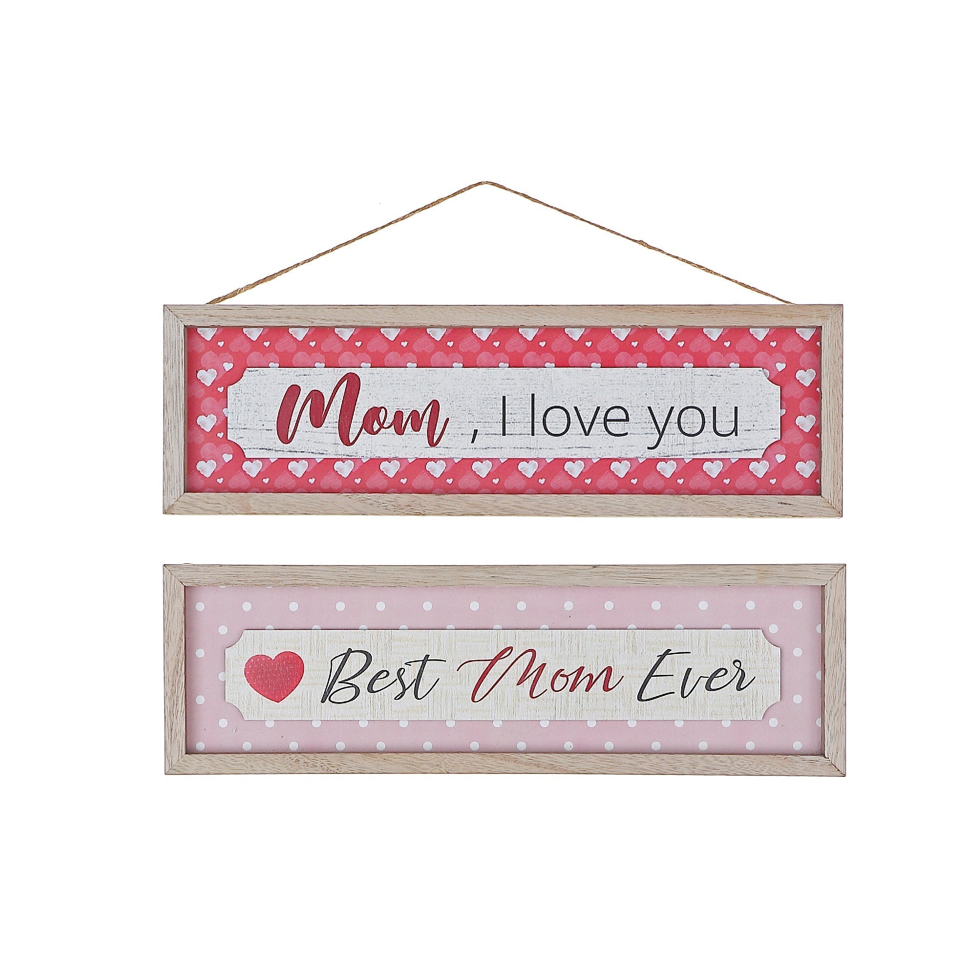 Framed Wooden "Mom" Hangers Assorted Set Of 2, Inspirational Wall Decor, Family Accent