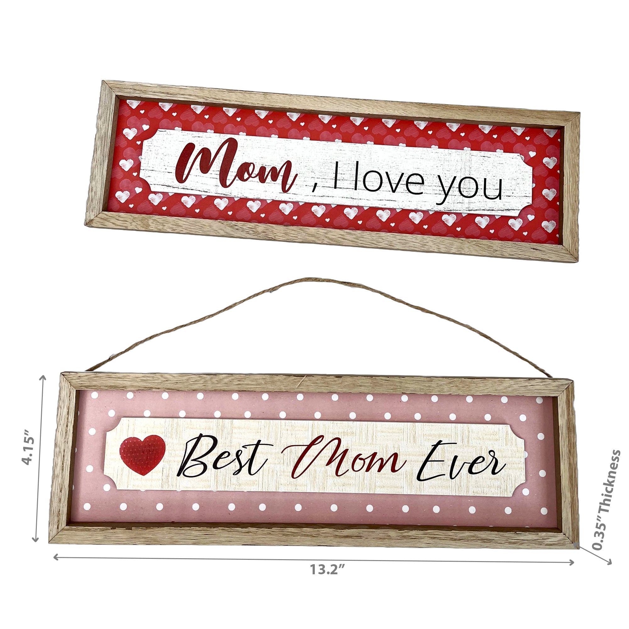 Framed Wooden "Mom" Hangers Assorted Set Of 2, Inspirational Wall Decor, Family Accent