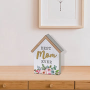 Wood House Shaped Block Decor Best Mom Ever, Family Gift Wall Decoration