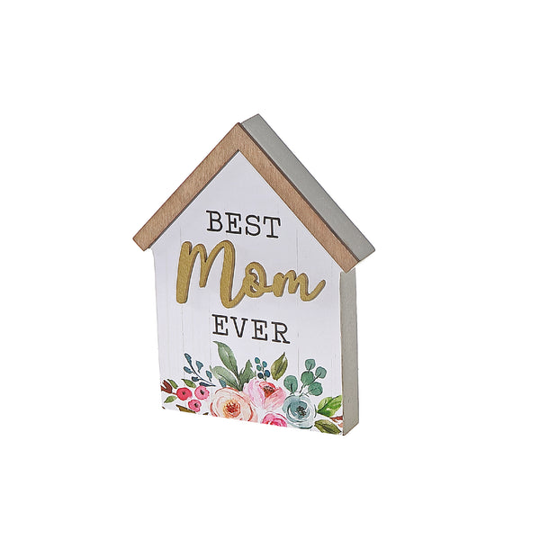 Wood House Shape Block Decor Best Mom Ever