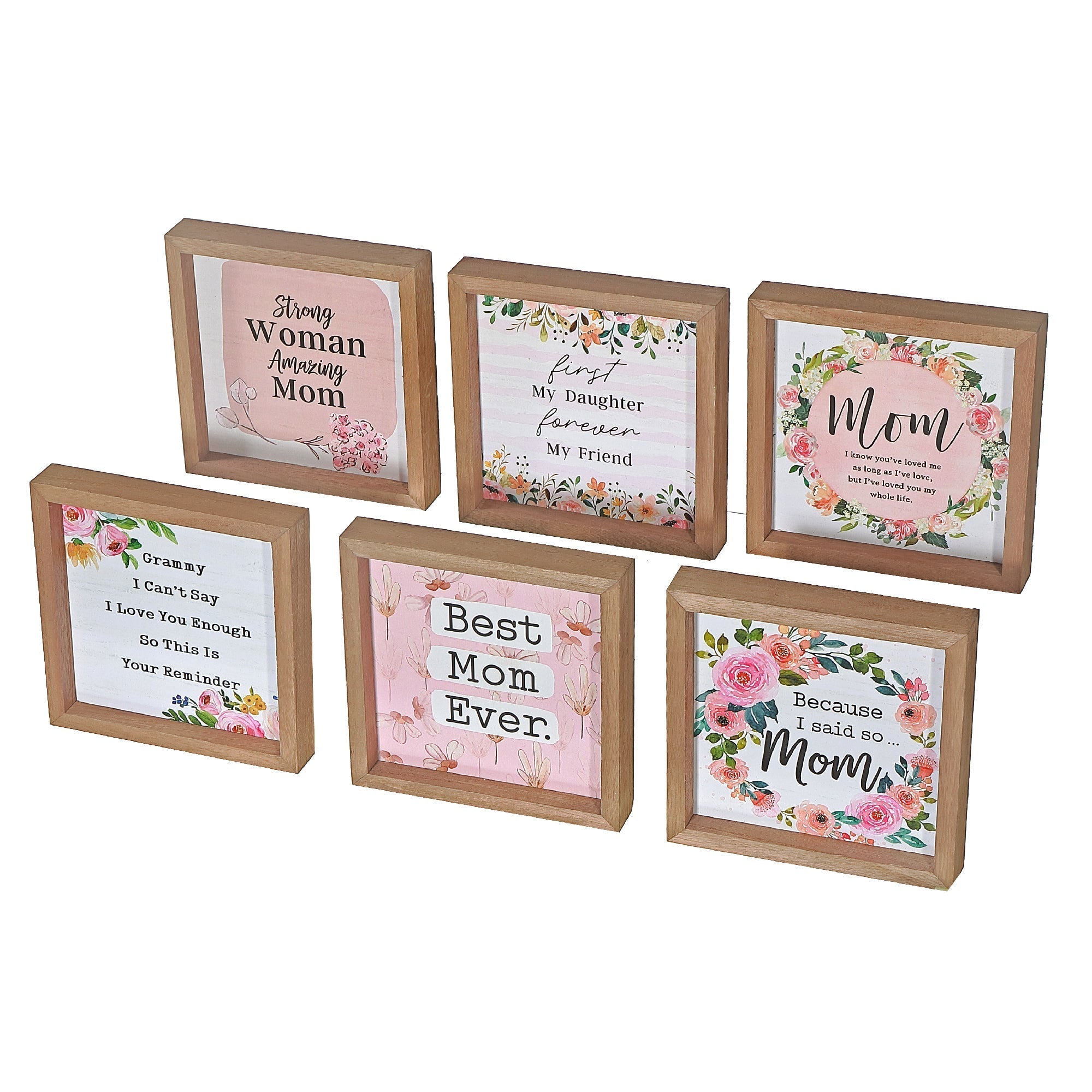 Framed Square Wood Block Mom Grandma Daughter Set Of 6, Family Gift Wall Decor
