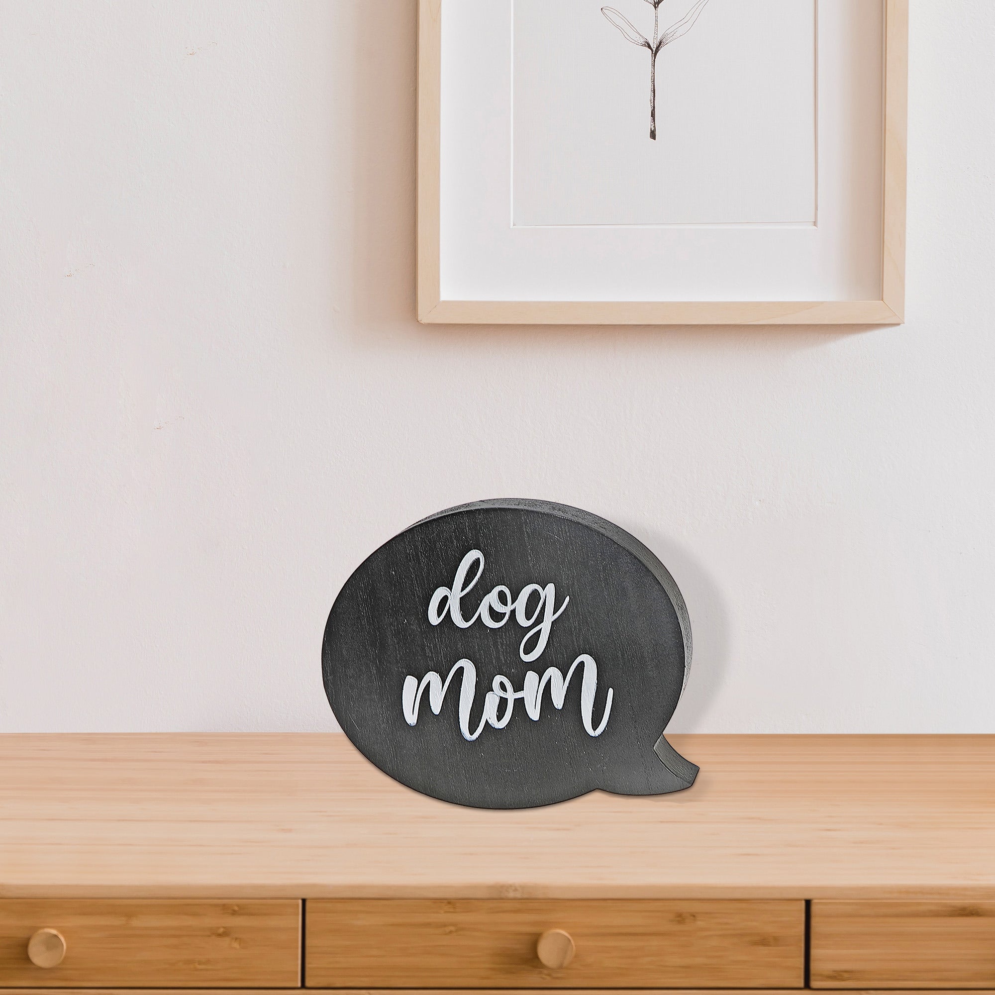 Wooden Speech Bubble Message Sign Dog Mom, Farmhouse Pet Lover Wall Decor