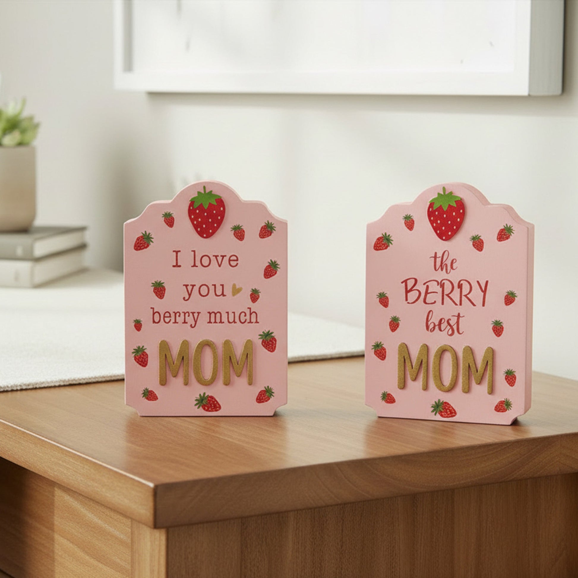 Assorted MDF Blocks “The Berry Best Mom / I Love You Berry Much” - Set of 2