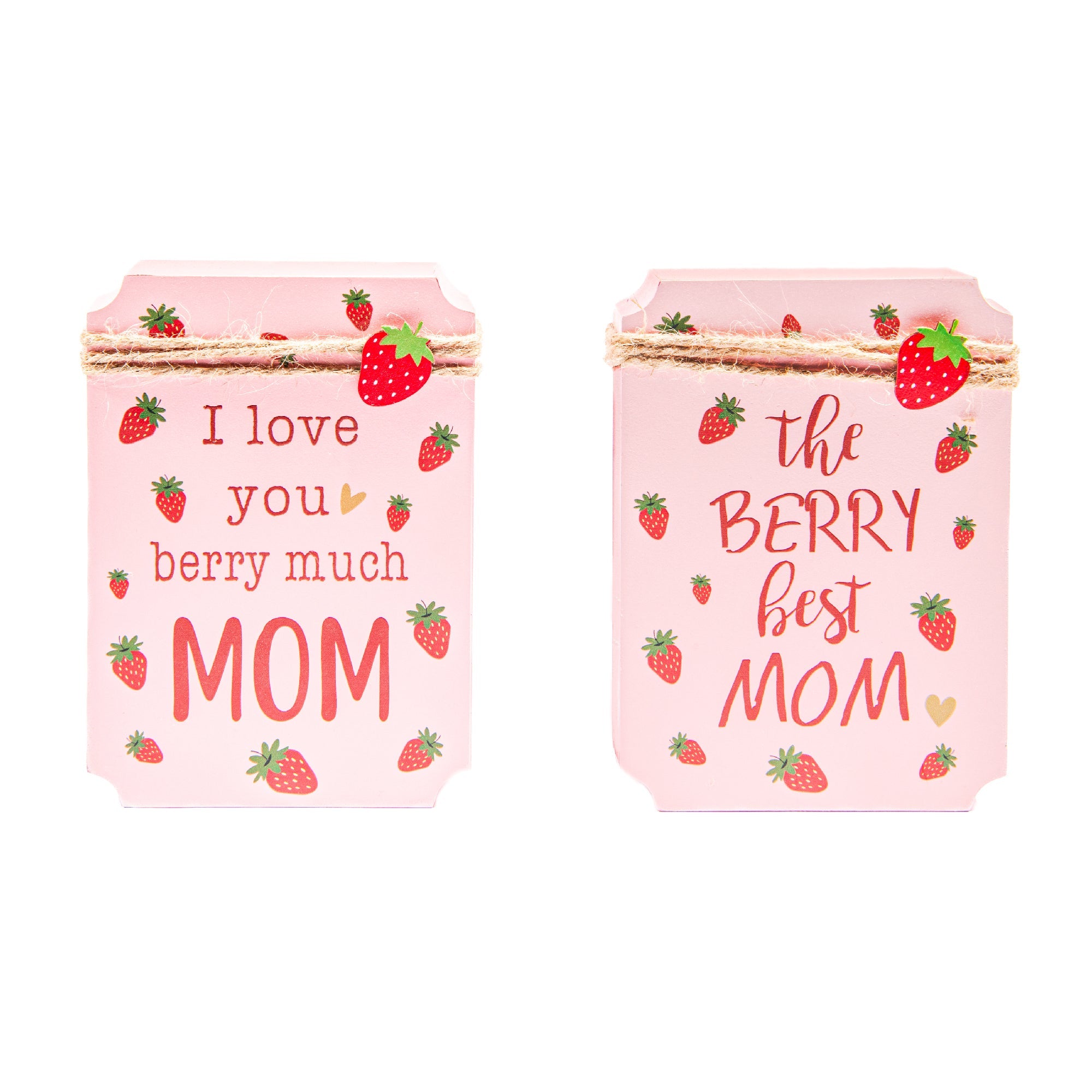 Assorted MDF Blocks “The Berry Best Mom / I Love You Berry Much” - Set of 2