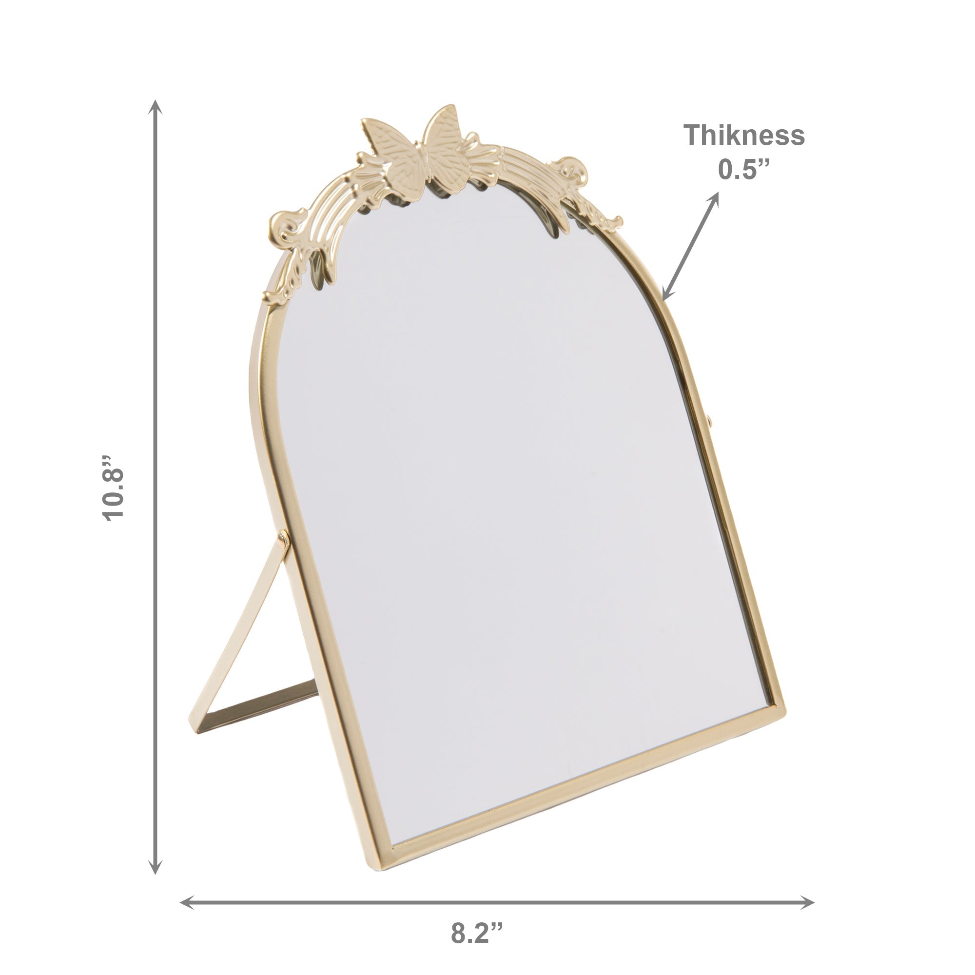 Metal Arch Table Mirror with Butterfly Design