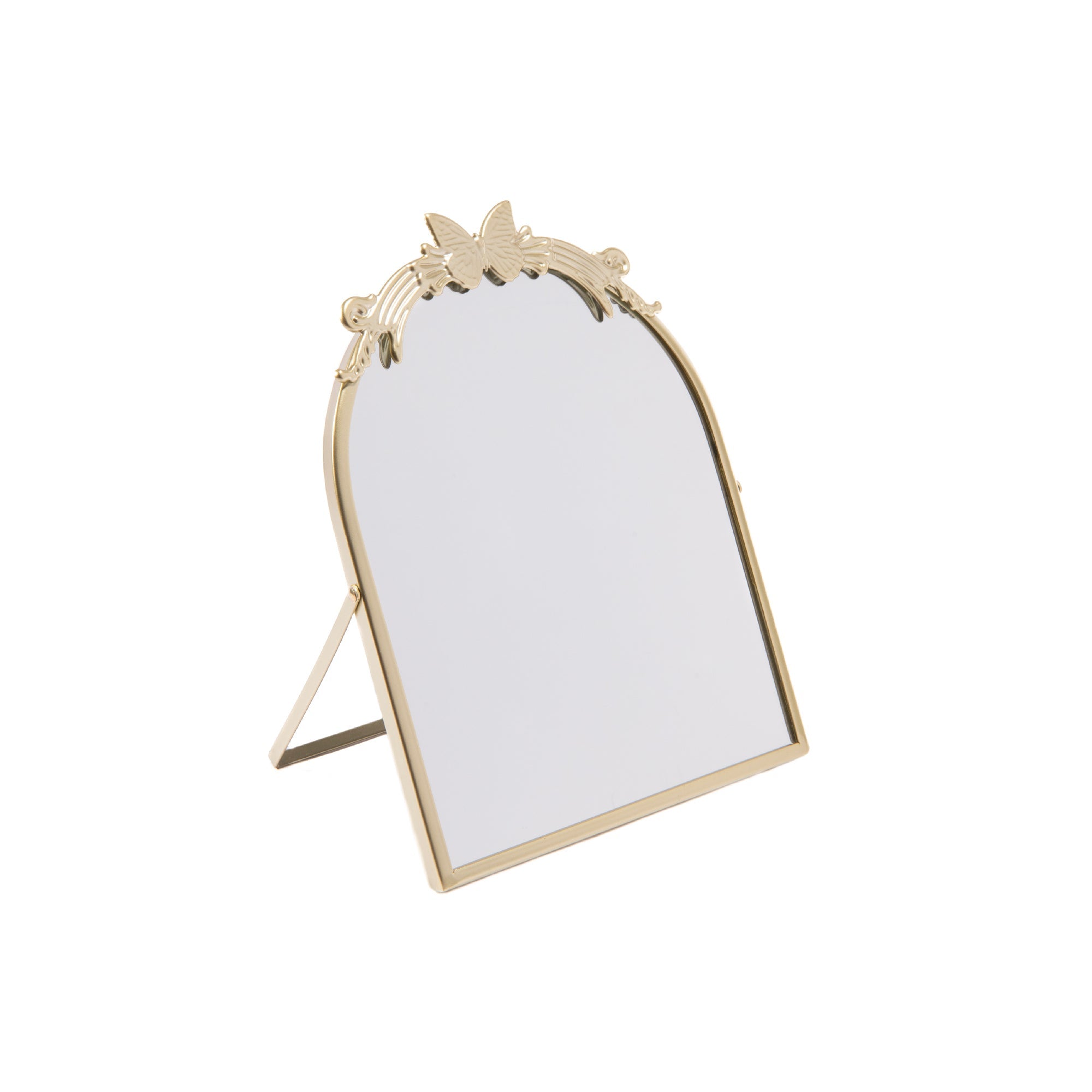 Metal Arch Table Mirror with Butterfly Design