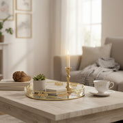 Round Printed Glass Tray with Metal Bow Frame