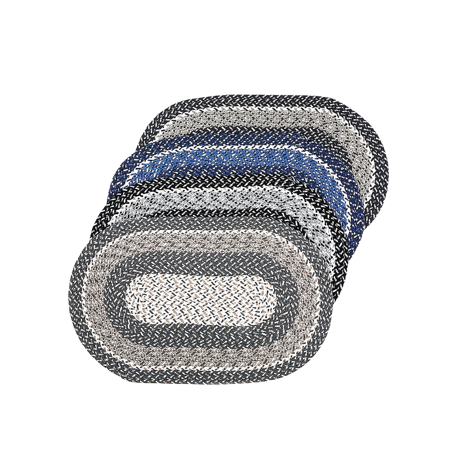 Denver Braided Oval Floor Mat Assorted 20x32 Inch Set Of 4, Natural Fiber Rug, Entryway Mat