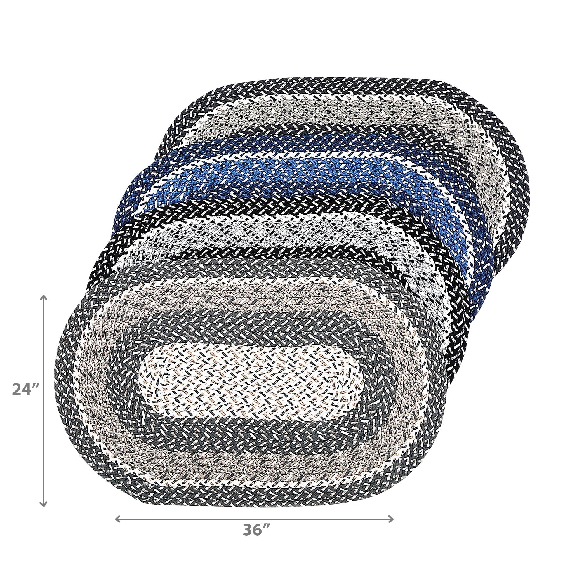 Denver Braided Oval Floor Mat Assorted 20x32 Inch Set Of 4, Natural Fiber Rug, Entryway Mat