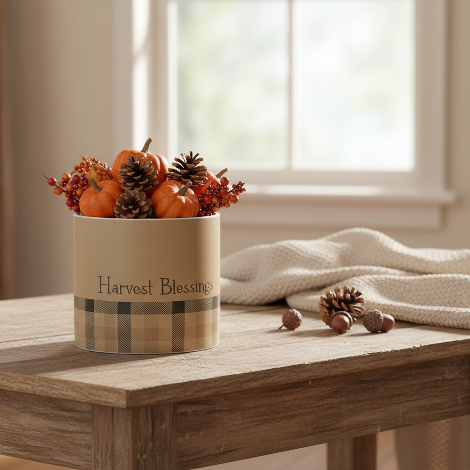 Pot Harvest Blessings Plaid Large, Fall Harvest, Planter, Holiday Decor- Set of 3