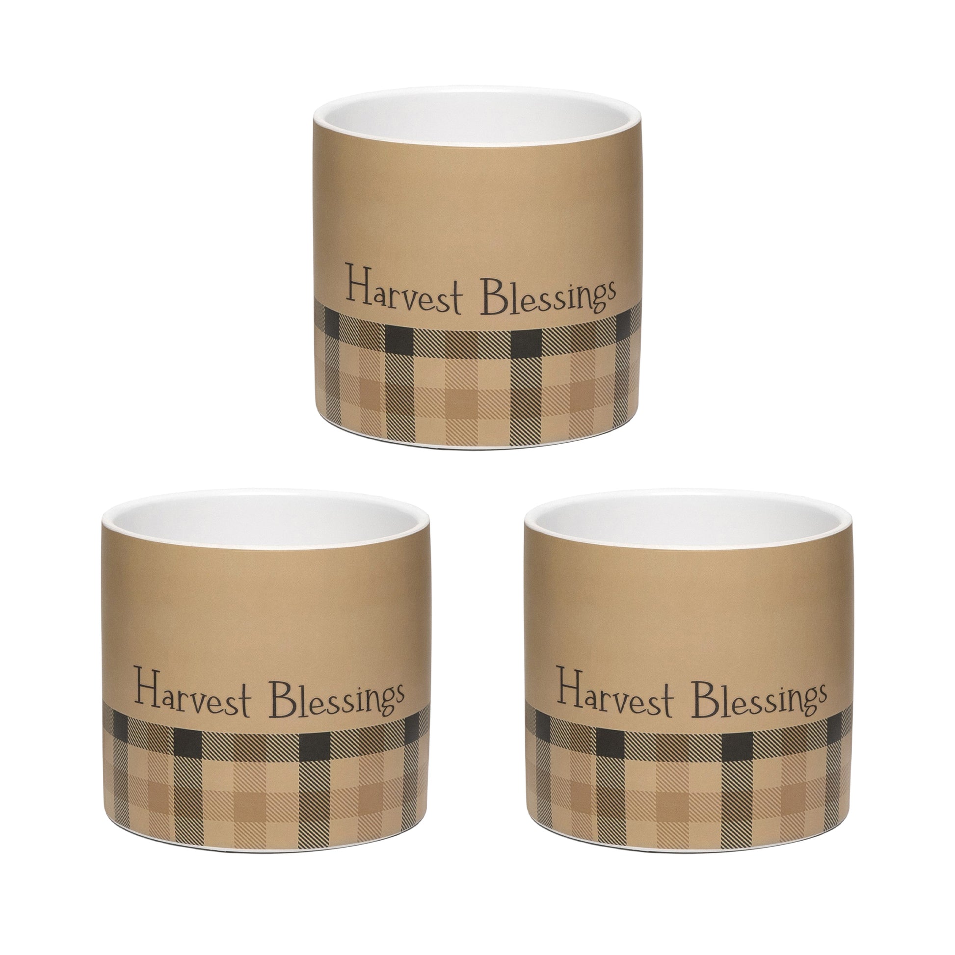 Pot Harvest Blessings Plaid Large, Fall Harvest, Planter, Holiday Decor- Set of 3
