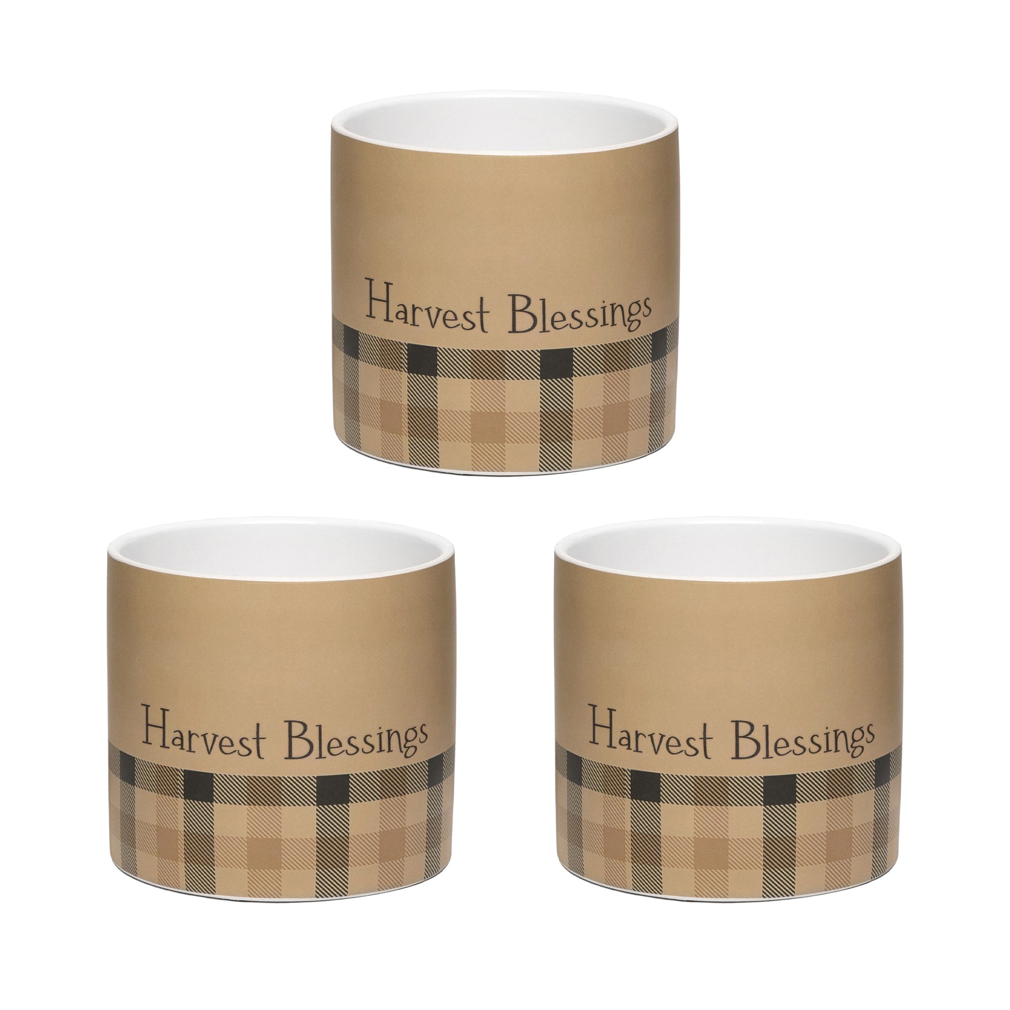 Pot Harvest Blessings Plaid Large, Fall Harvest, Planter, Holiday Decor- Set of 3